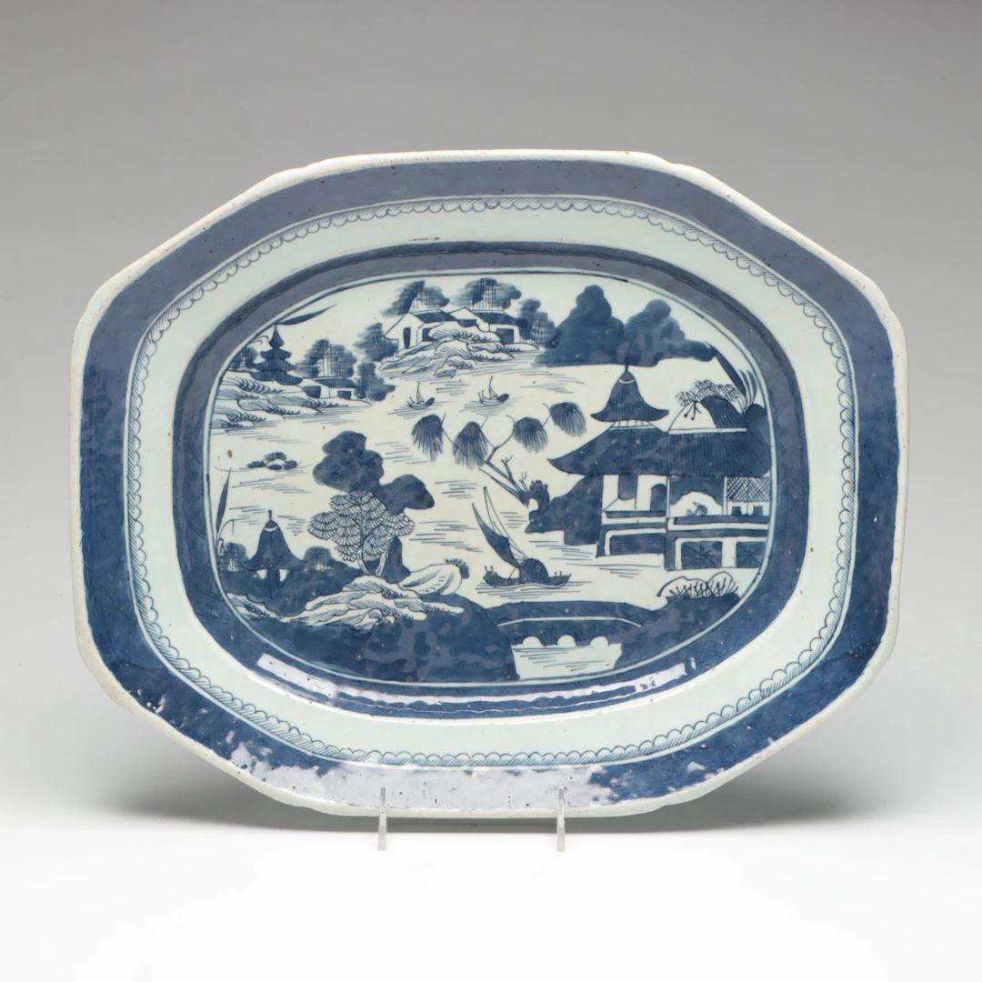Chinese Export Canton Blue Porcelain Platter, Antique