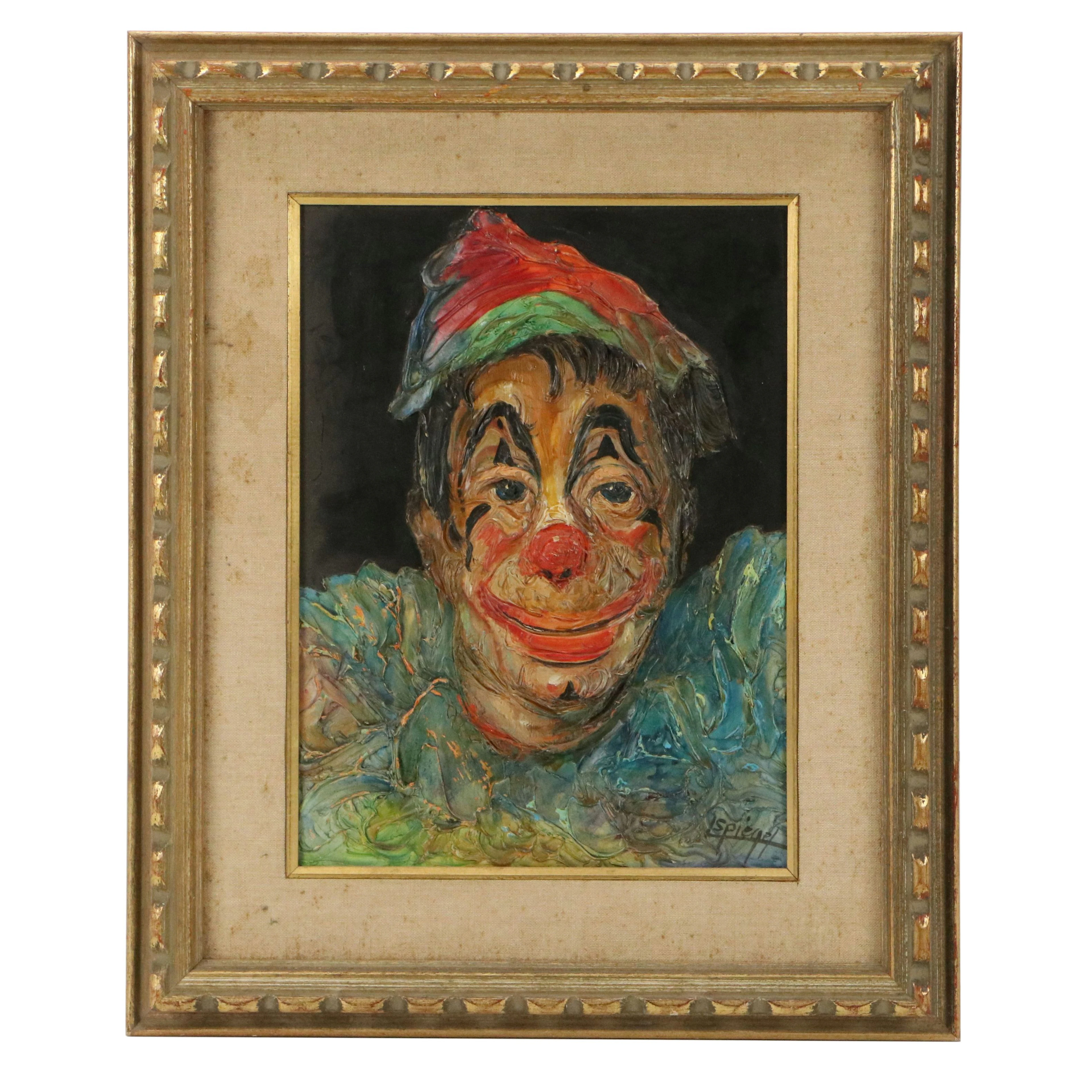 Louis Spiegel Impasto Oil Painting of Clown, Mid to Late 20th Century