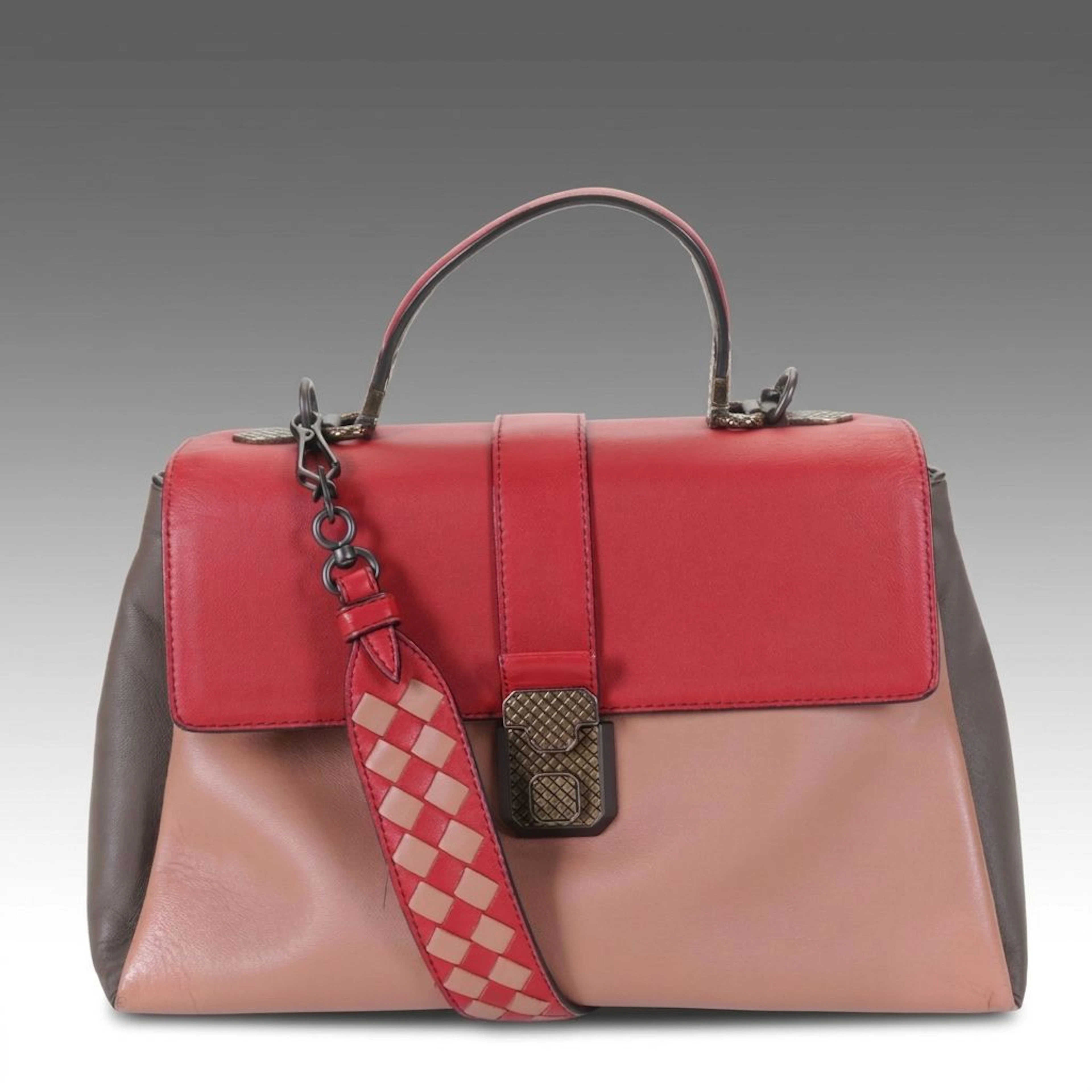 Bottega Veneta Piazza Top Handle Two-Way Bag in Tricolor Calfskin Leather