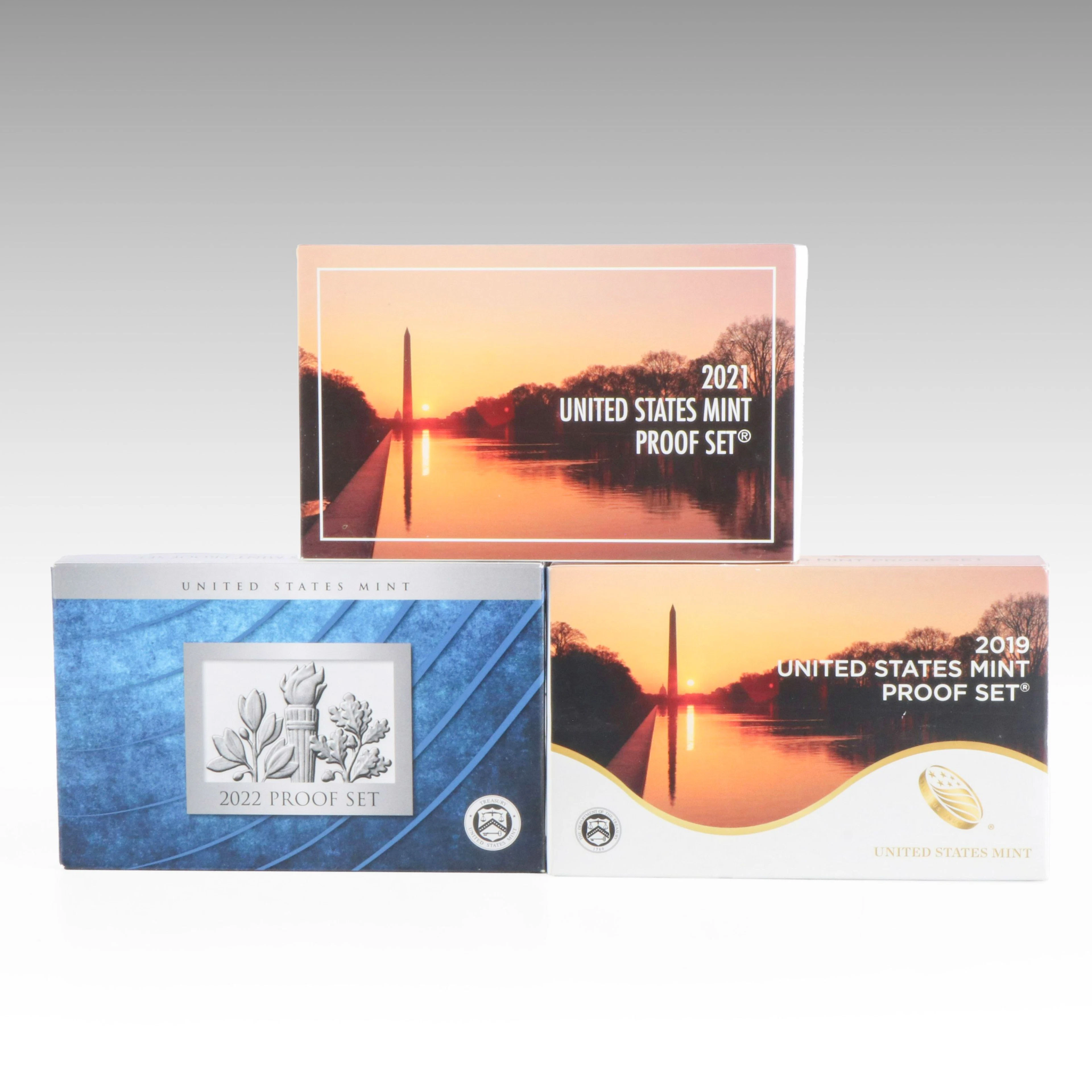 Three Modern U.S. Proof Sets, 2019, 2021, and 2022