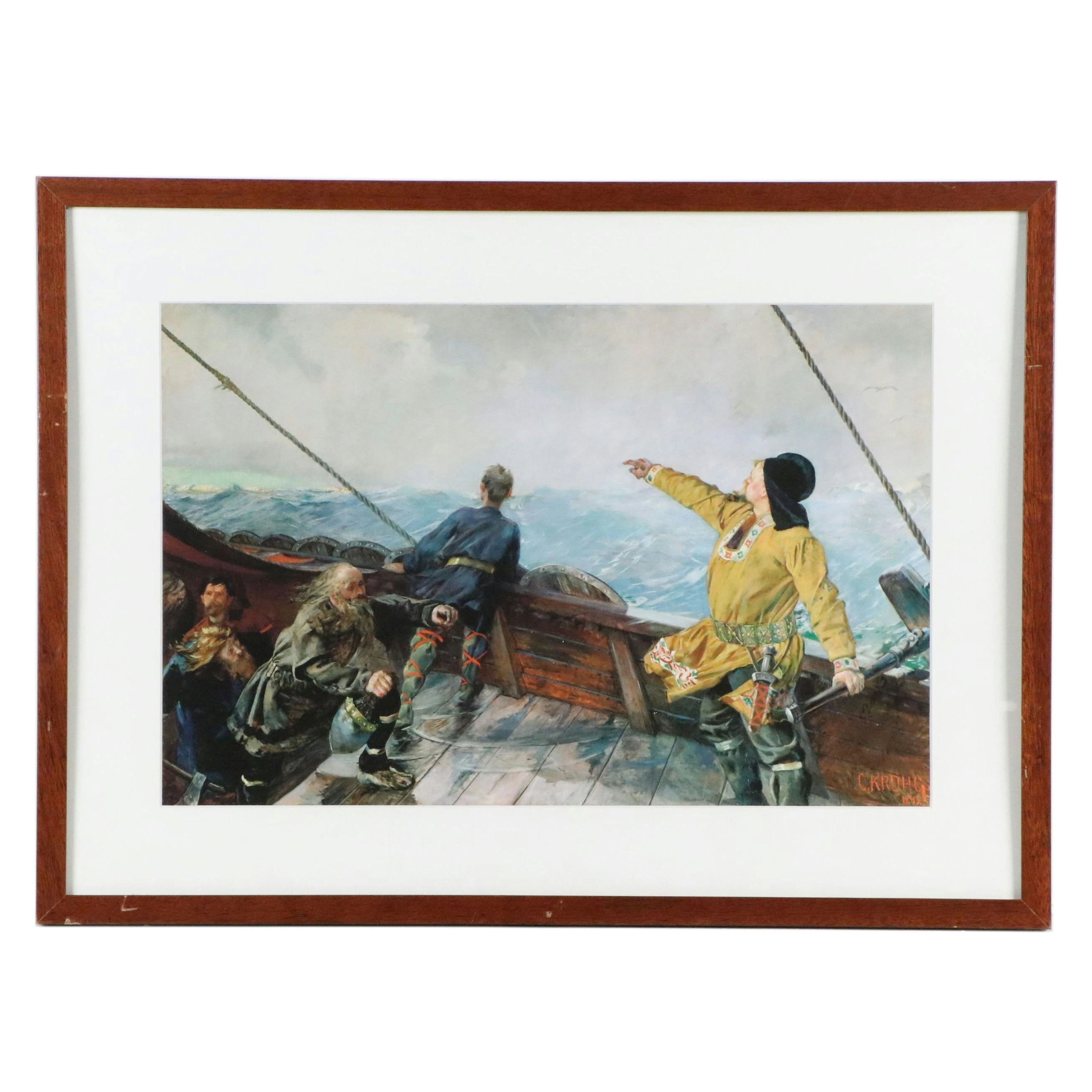 Giclée After Christian Krohg "Leiv Eirikson Discovering America," 21st Century