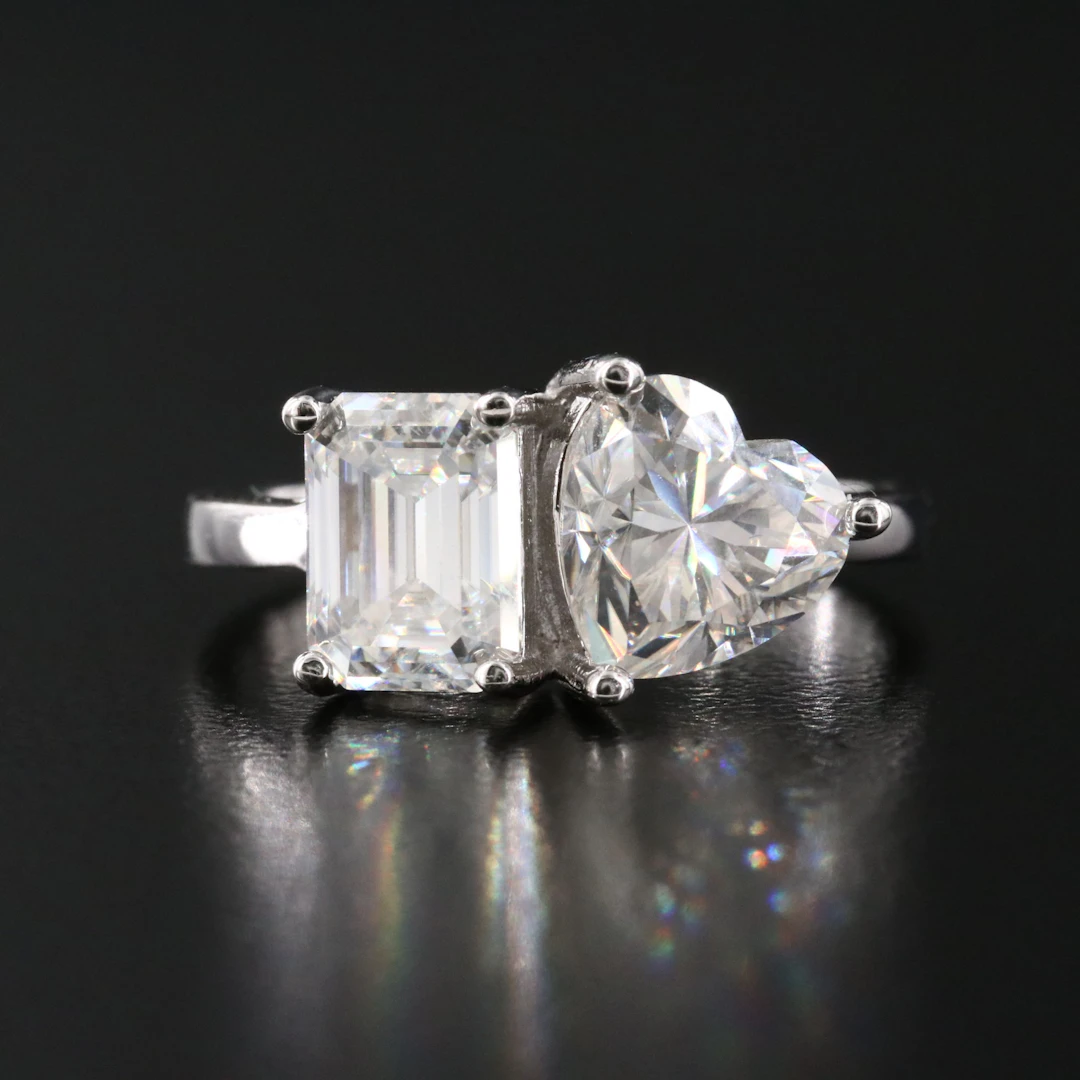 Sterling Moissanite Toi et Moi Ring