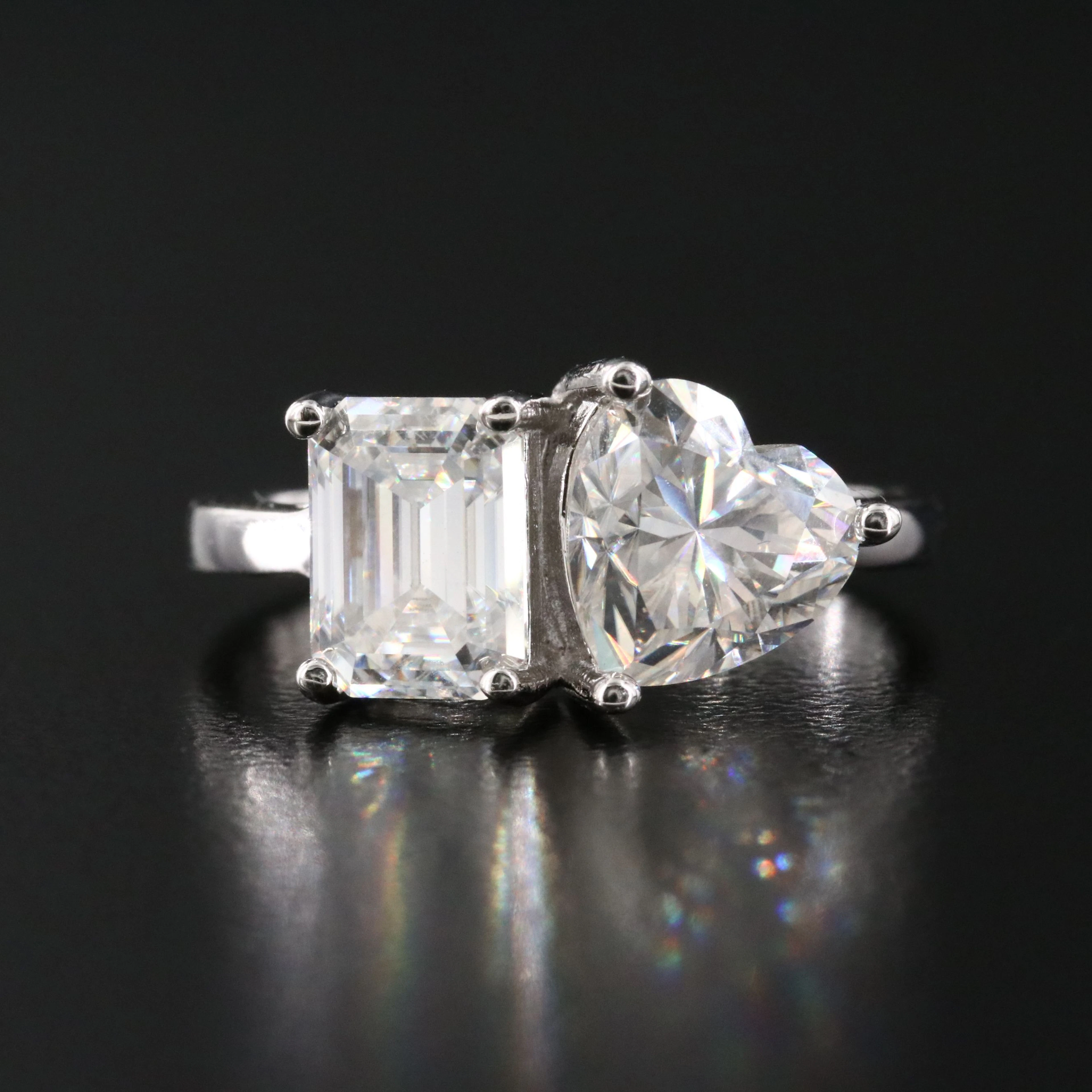 Sterling Moissanite Toi et Moi Ring