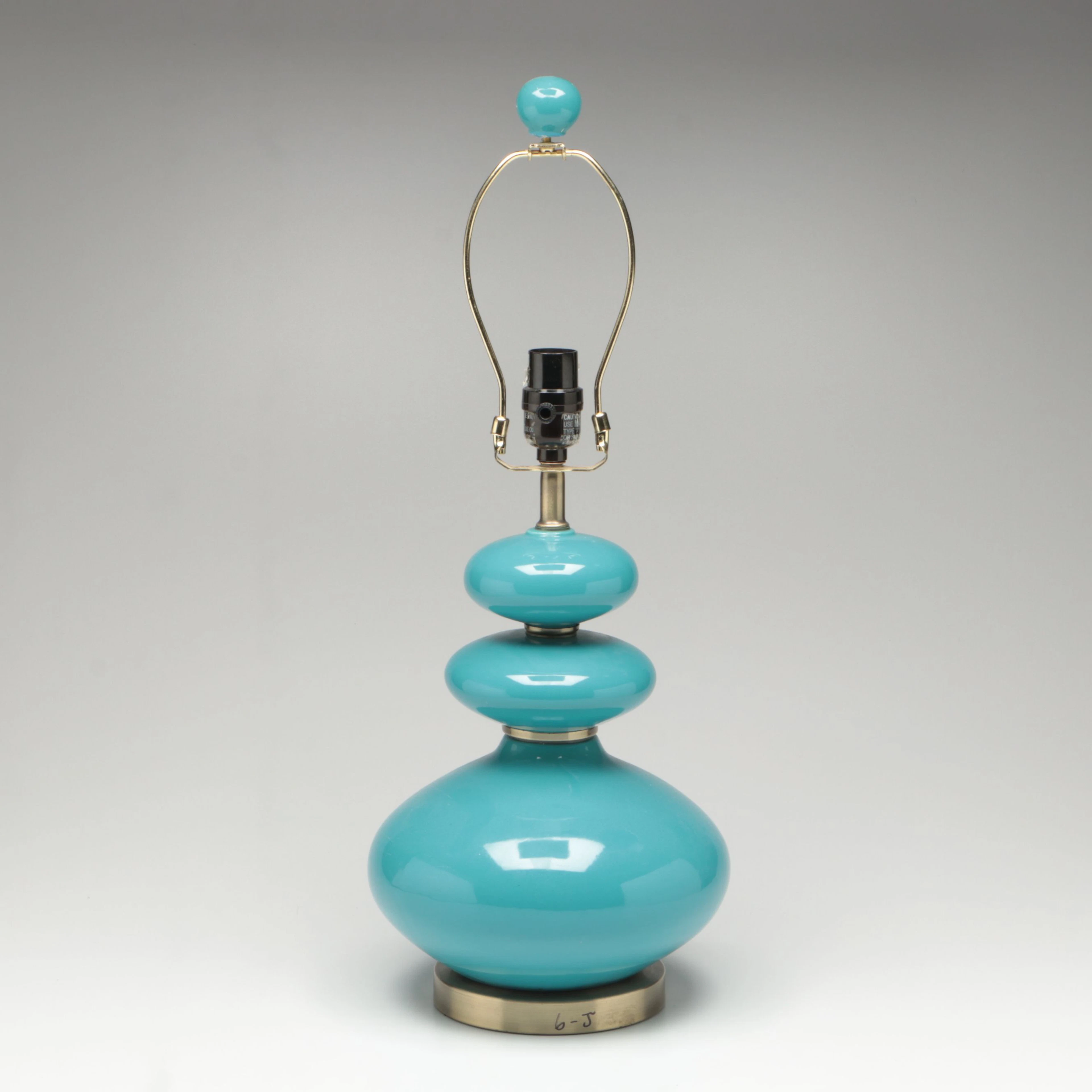 Mid Century Modern Style Three Tiered Ceramic Turquoise Table Lamp