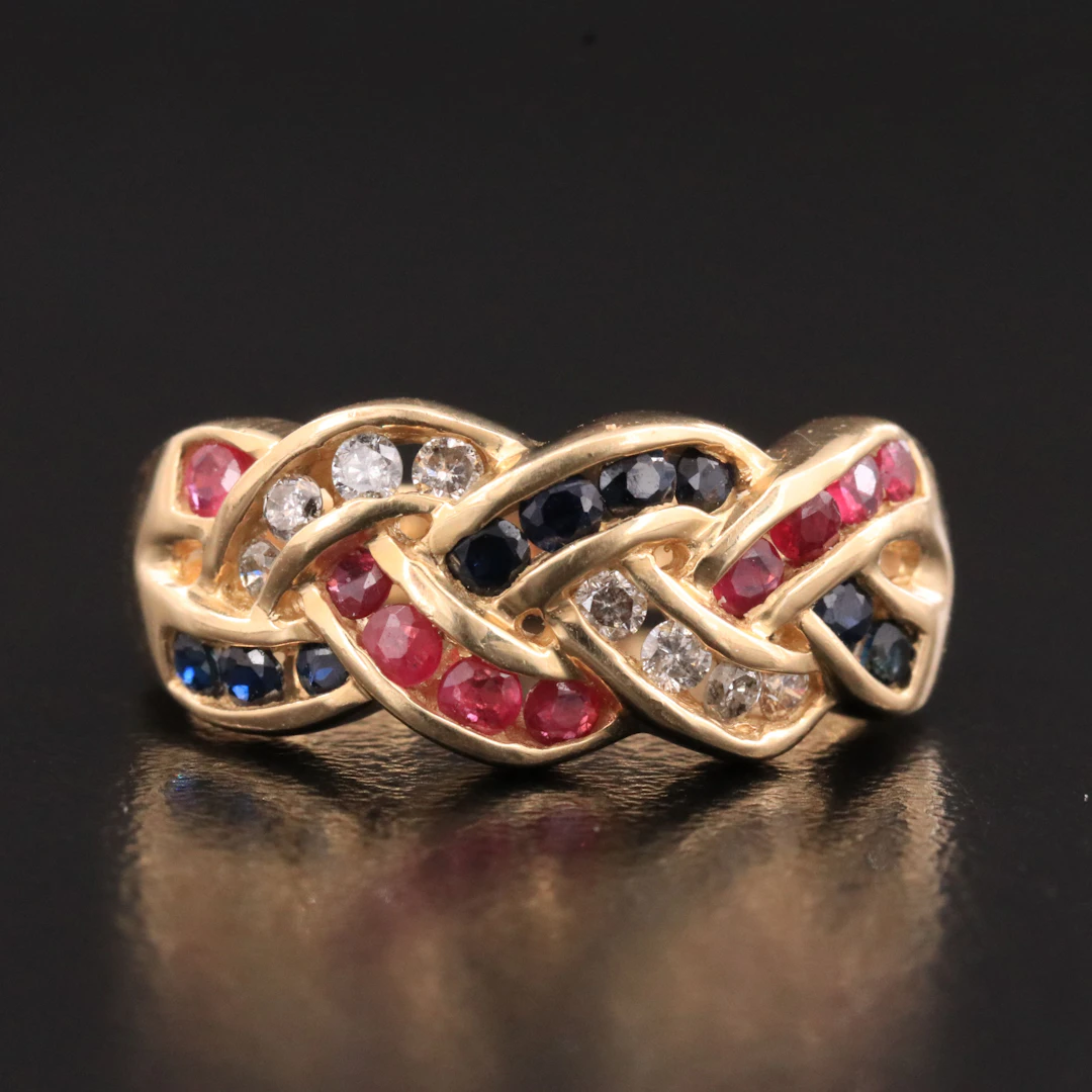14K Ruby, Sapphire and Diamond Ring
