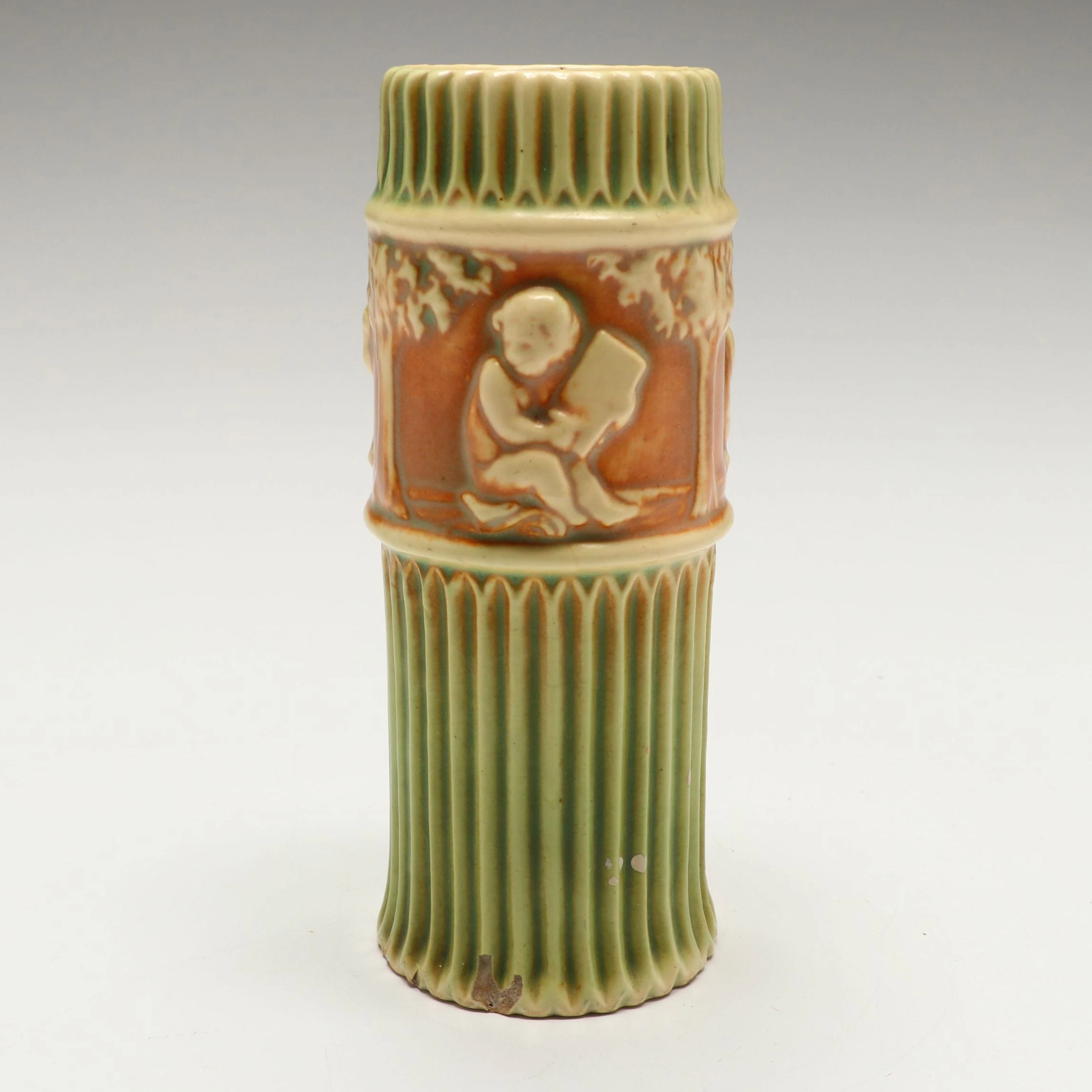 Roseville Pottery "Donatello" Green and Ivory Glaze Vase, Early 20th Century