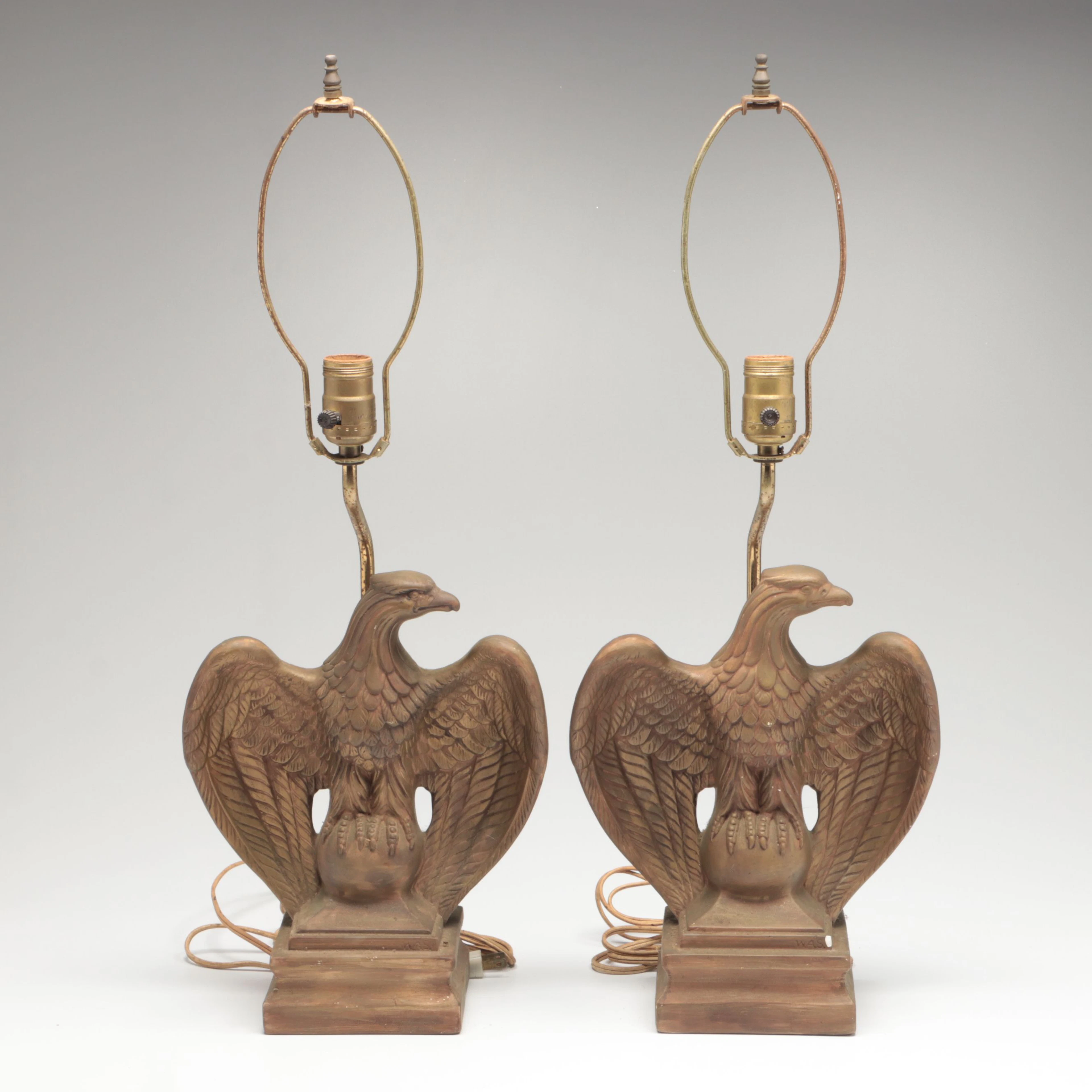 Federal Style Atlantic Mold Brass Finish Eagle Table Lamps