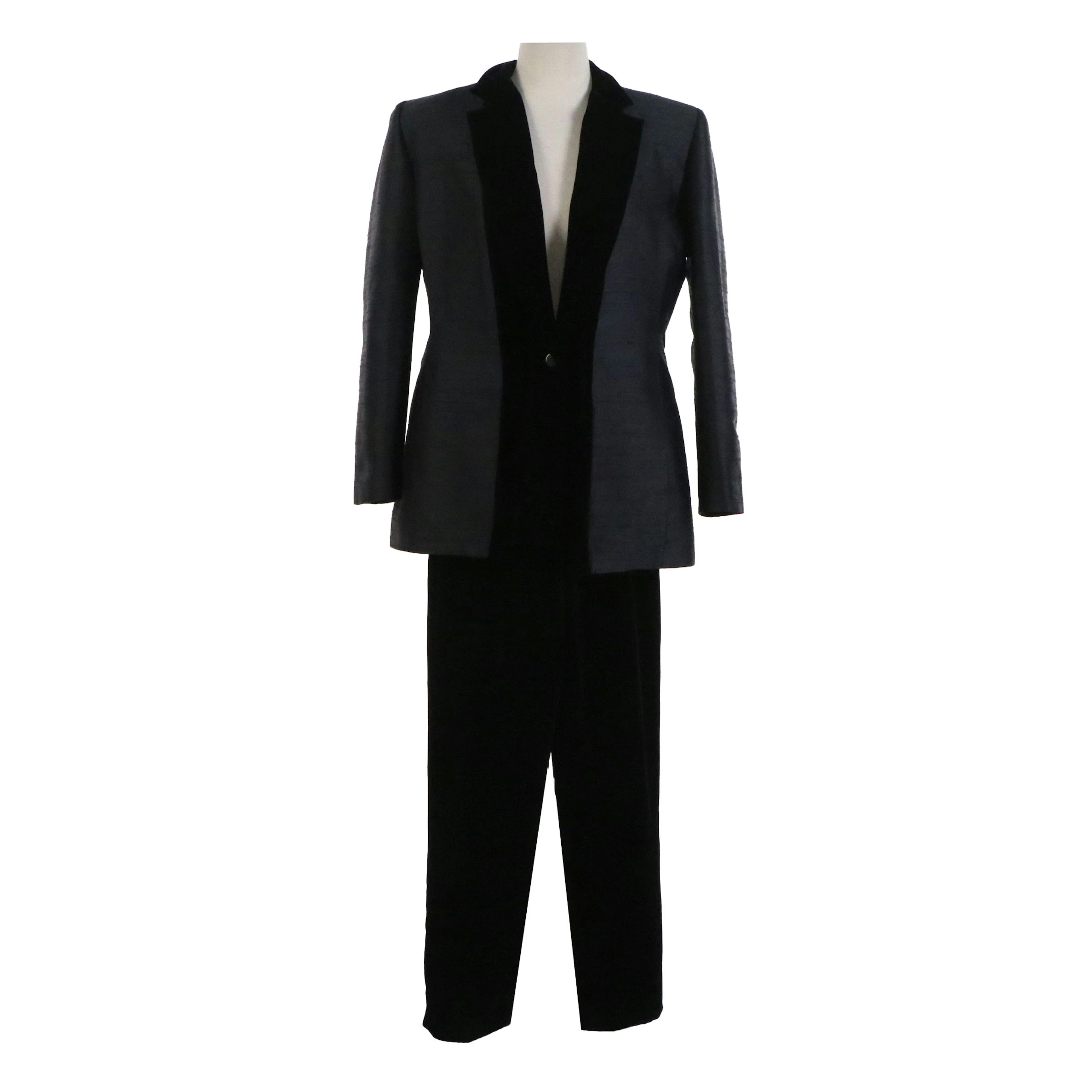Emanuel Ungaro Black Silk Blend Pantsuit and Oscar De La Renta Silk Jacket