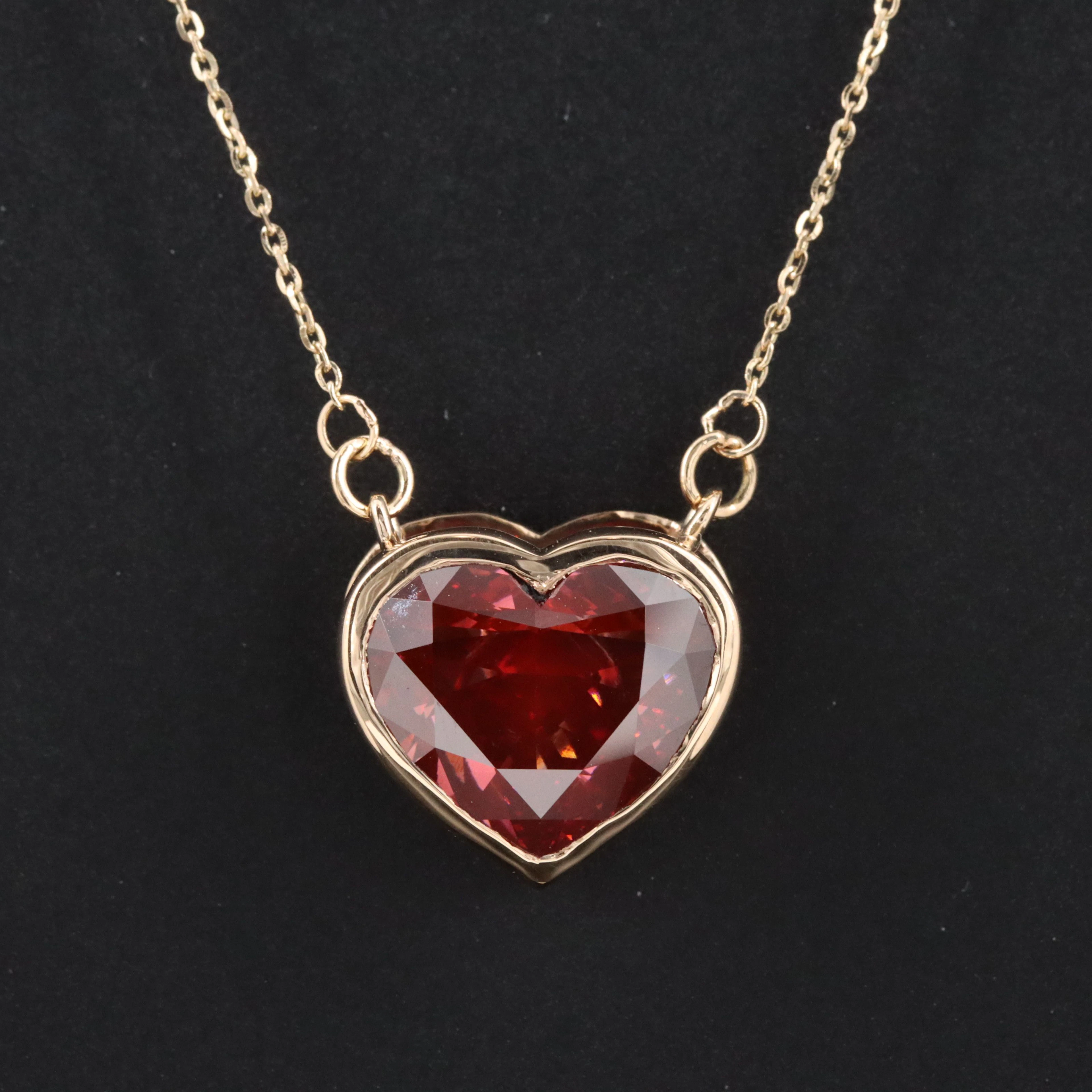 14K 6.99 CT Lab Grown Fancy Deep Pink Diamond Heart Necklace with IGI Report