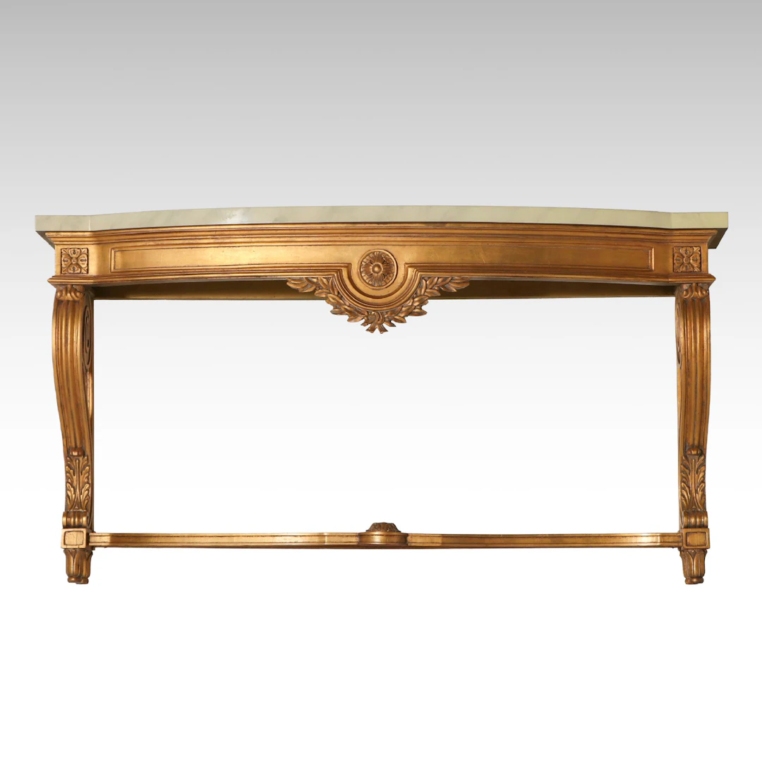 Karges Directoire Style Giltwood Marble Top Console Table, Mid to Late 20th C.