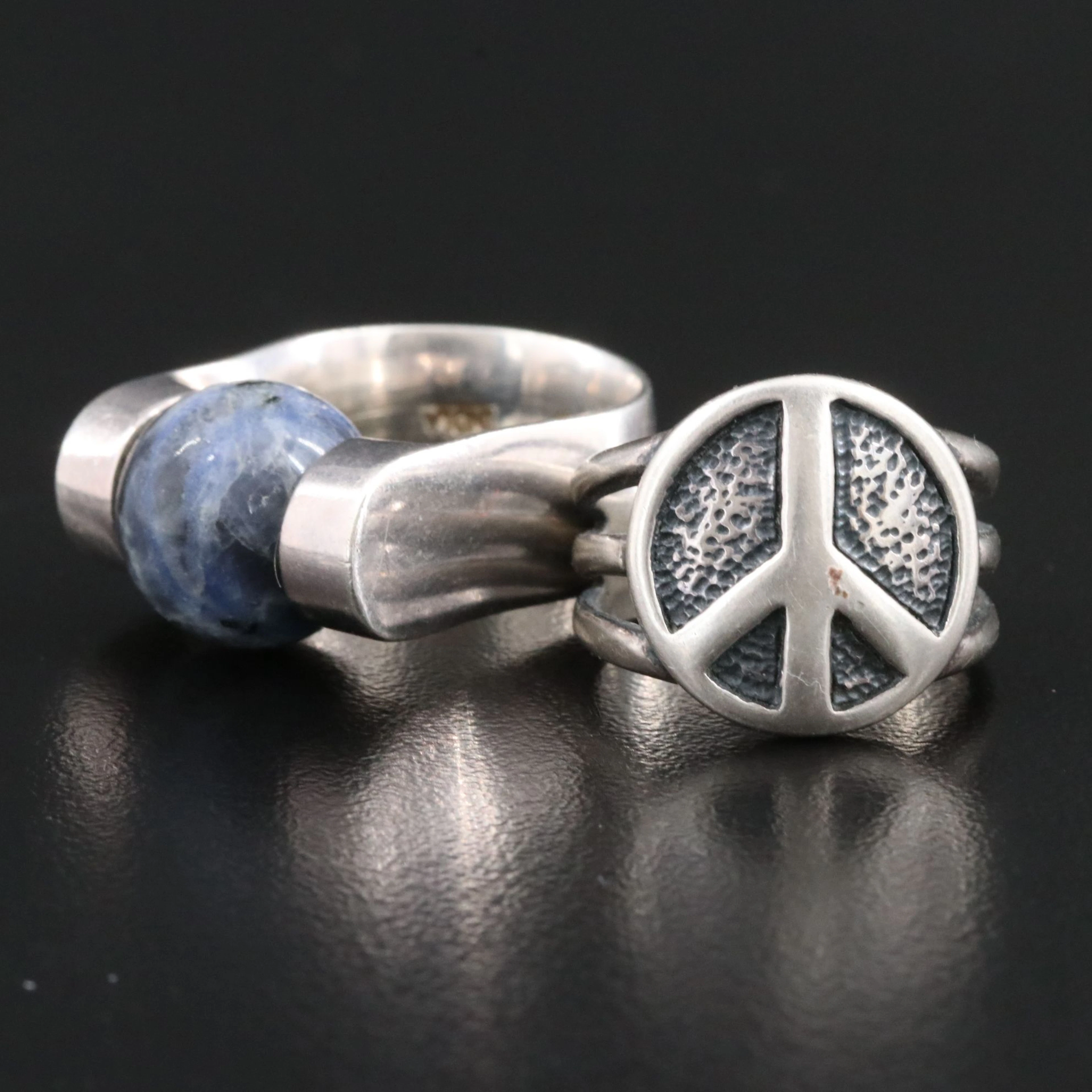 Silpada Sterling Sodalite Spinner and Peace Sign Rings