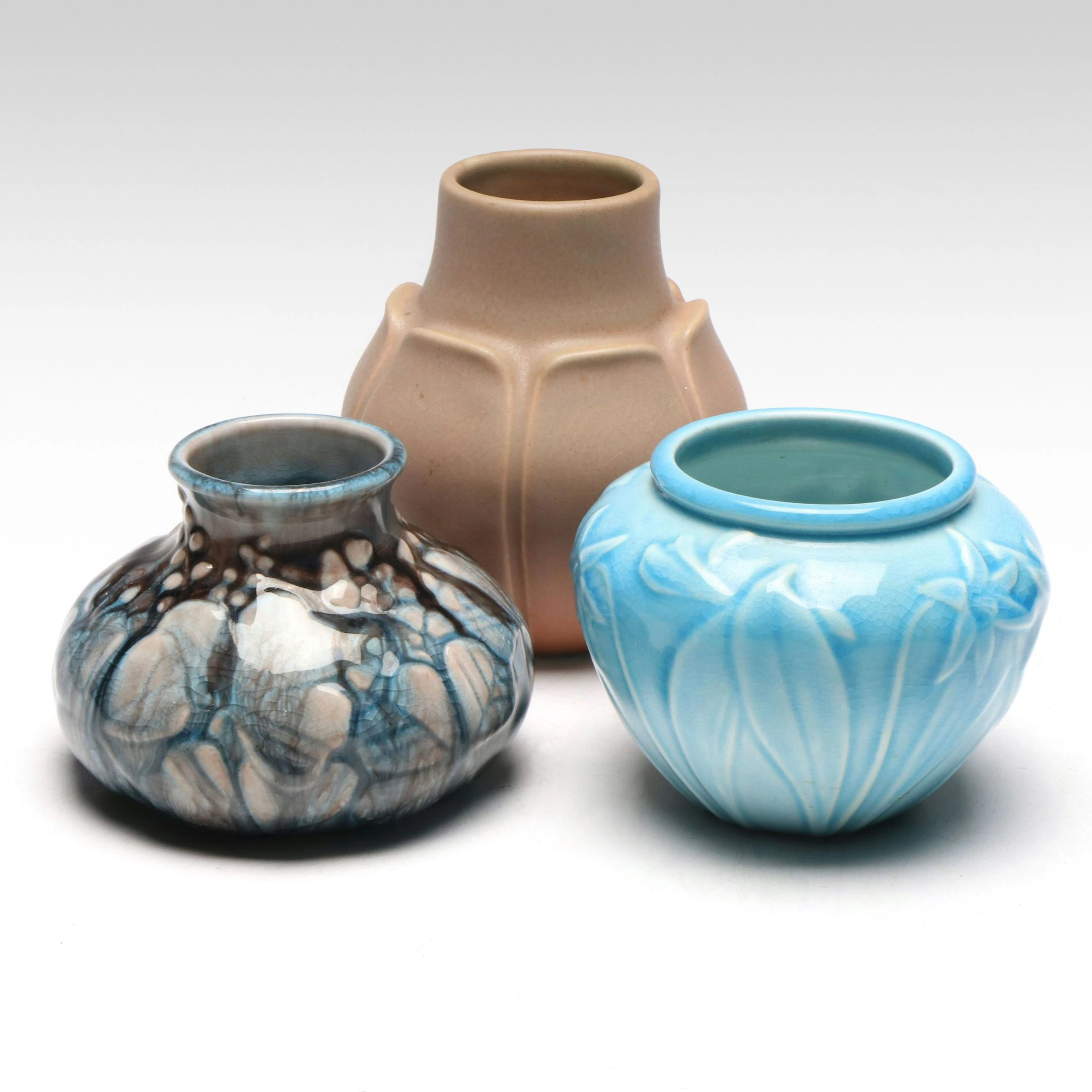 Rookwood Pottery Arts and Crafts, Floral and Mottled Vases, Early