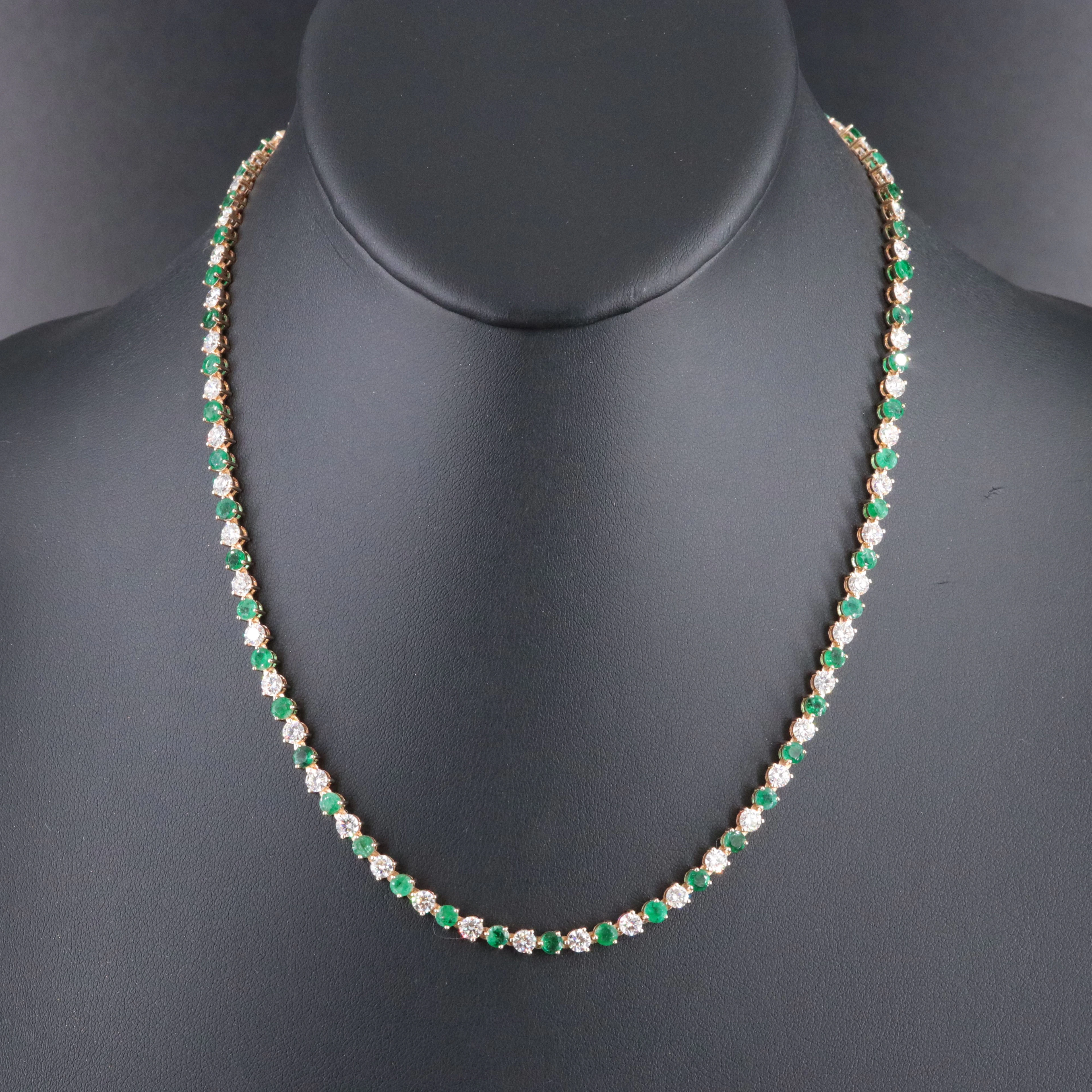 18K 6.91 CTW Emerald and 6.99 CTW Diamond Necklace