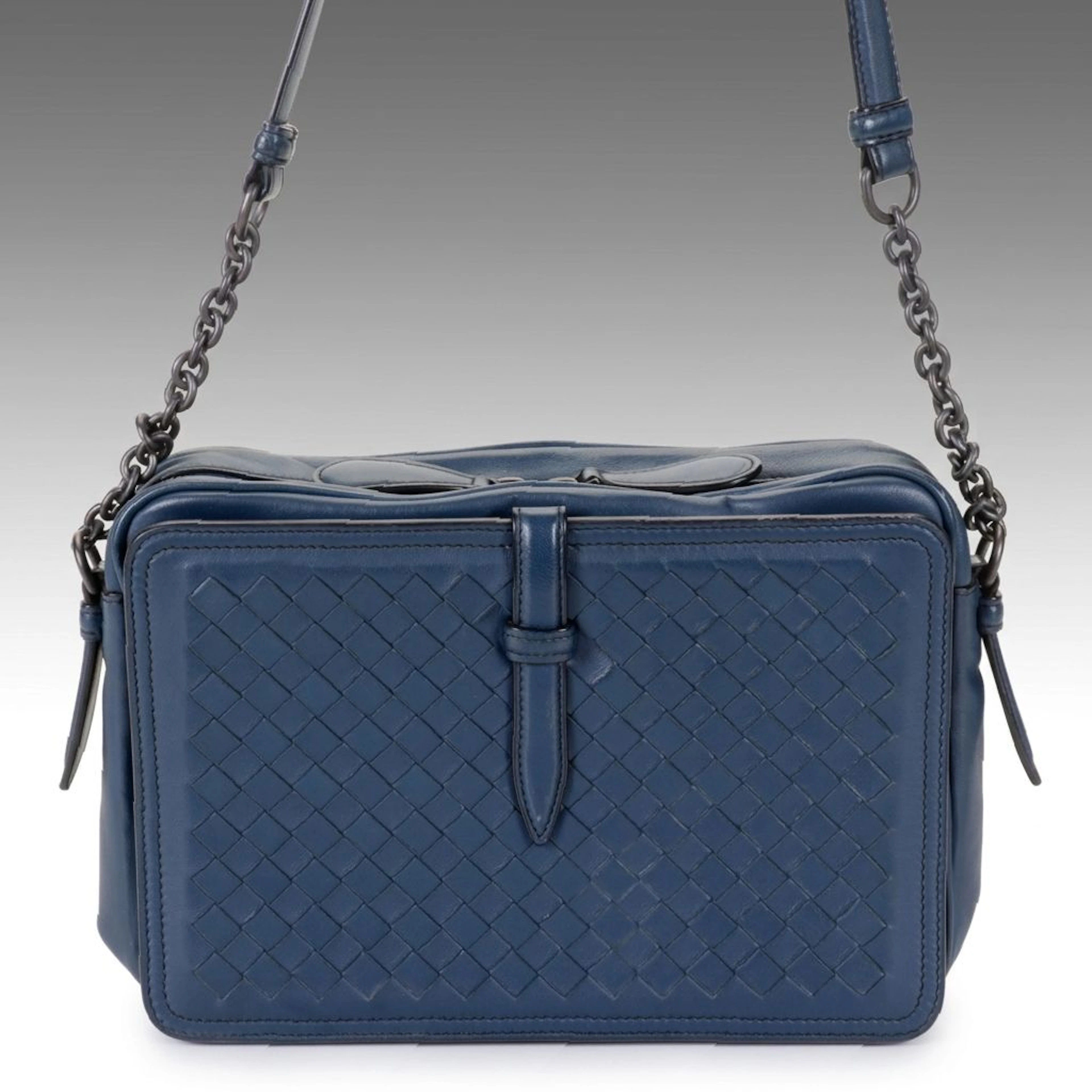 Bottega Veneta Belt Flap Camera Bag in Intrecciato Nappa Leather