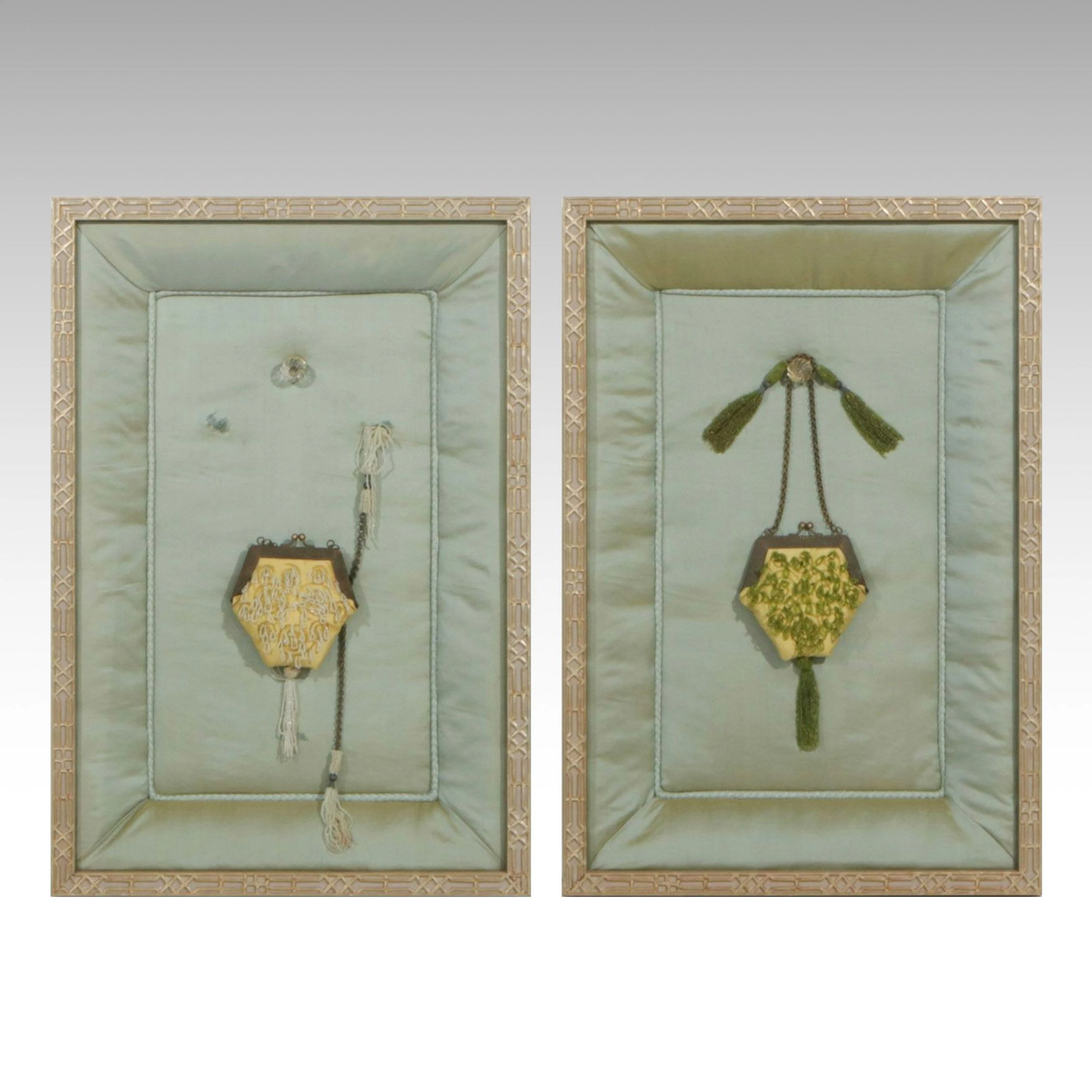 John Richard Beaded Silk Purses Mounted in Shadow Boxes