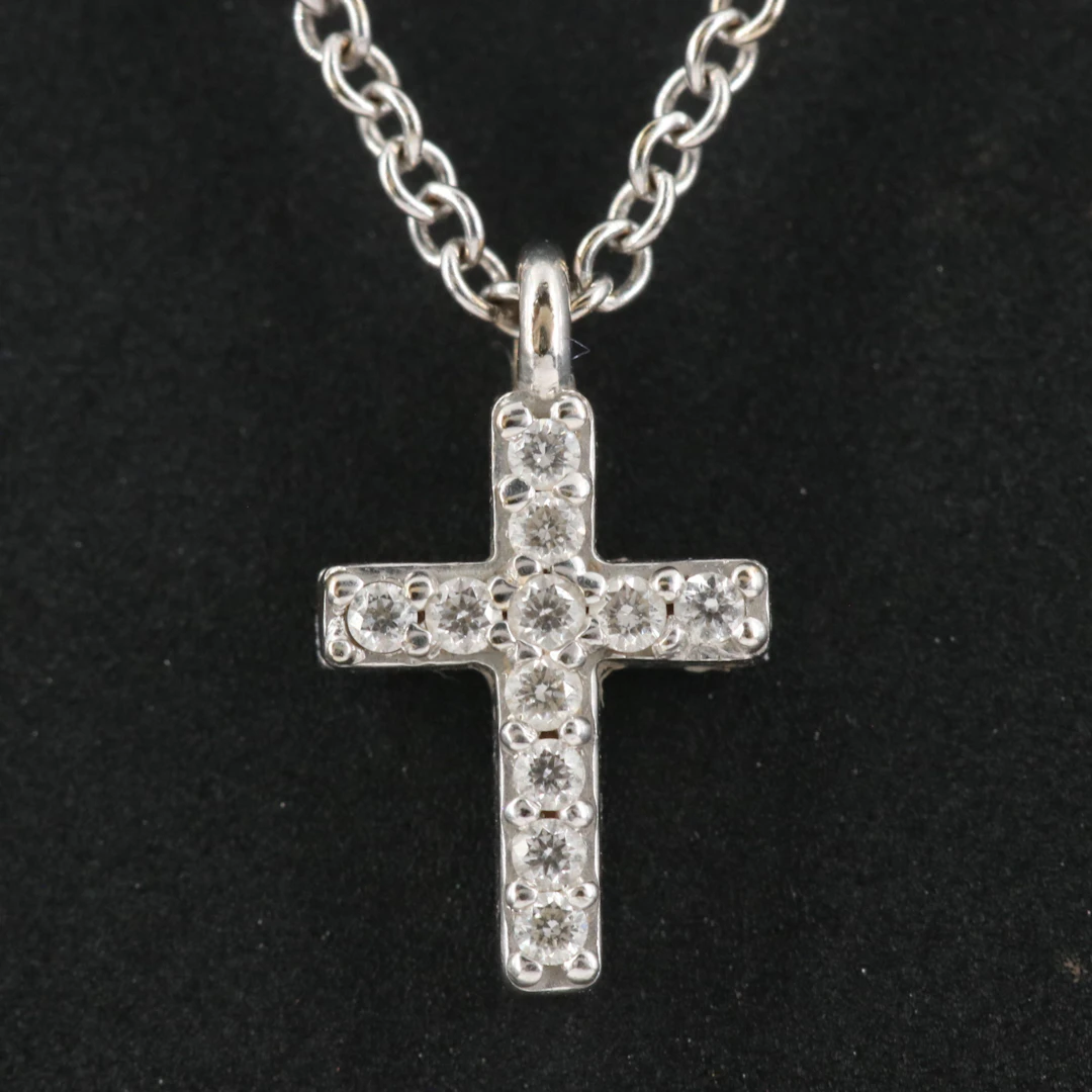 Tiffany & Co. 18K Diamond Cross Pendant Necklace