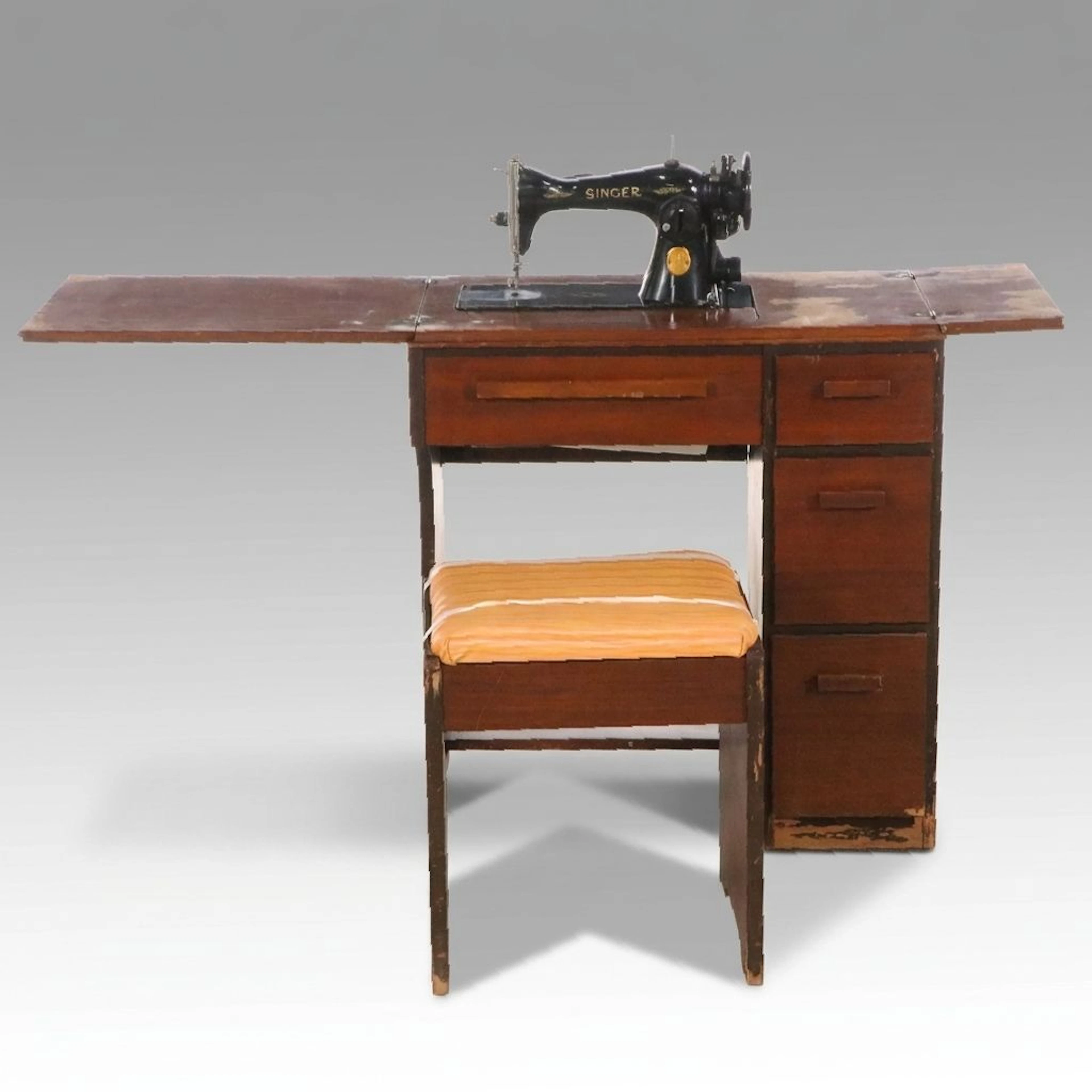 Singer Model 15-91 Sewing Machine with Sewing Cabinet and Bench, ca. 1948