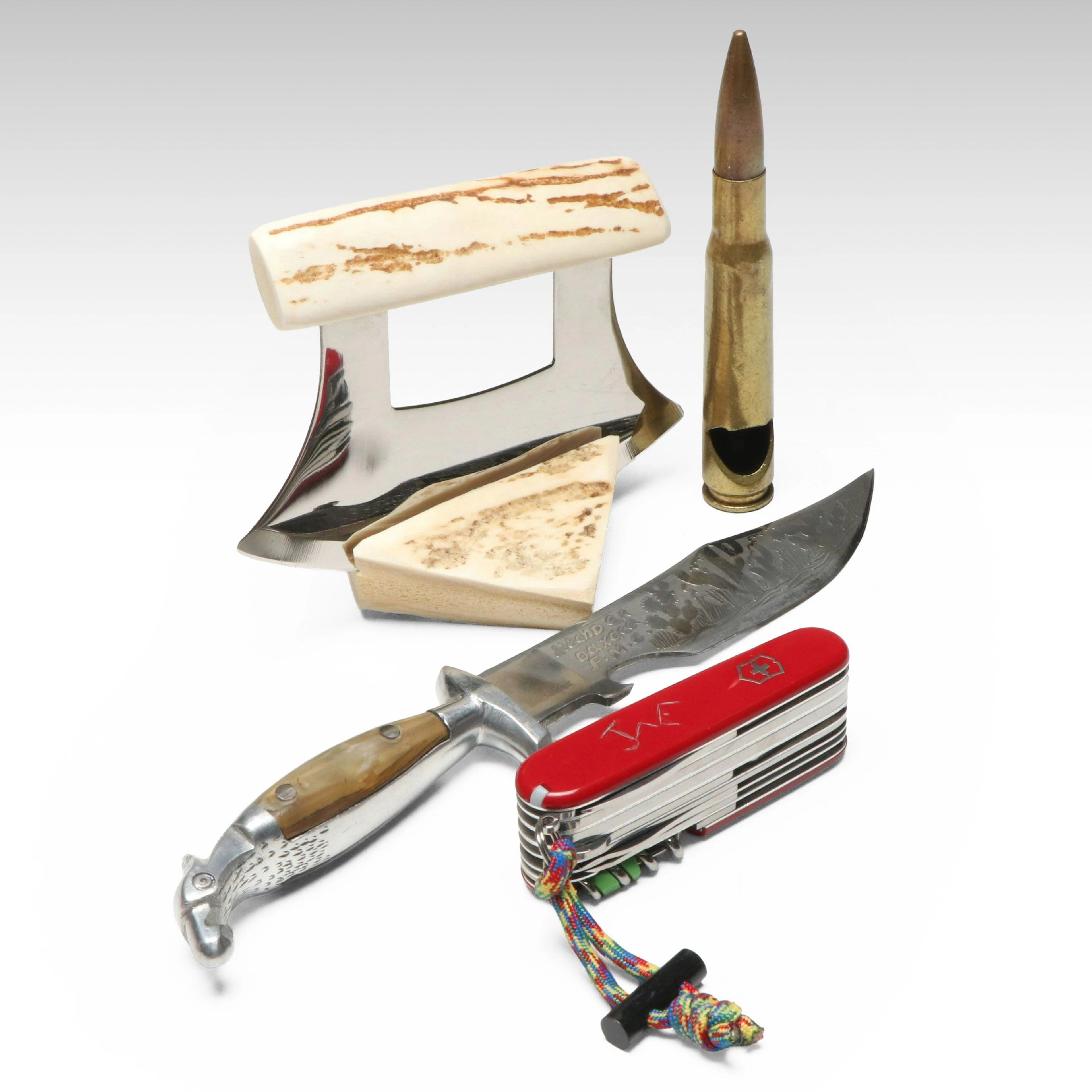 Ulu Knife with Swiss Army Multitool, Leatherman Pouch and More