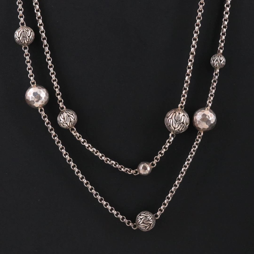 John Hardy Classic Chain and Palu Sterling Ball Station Necklace