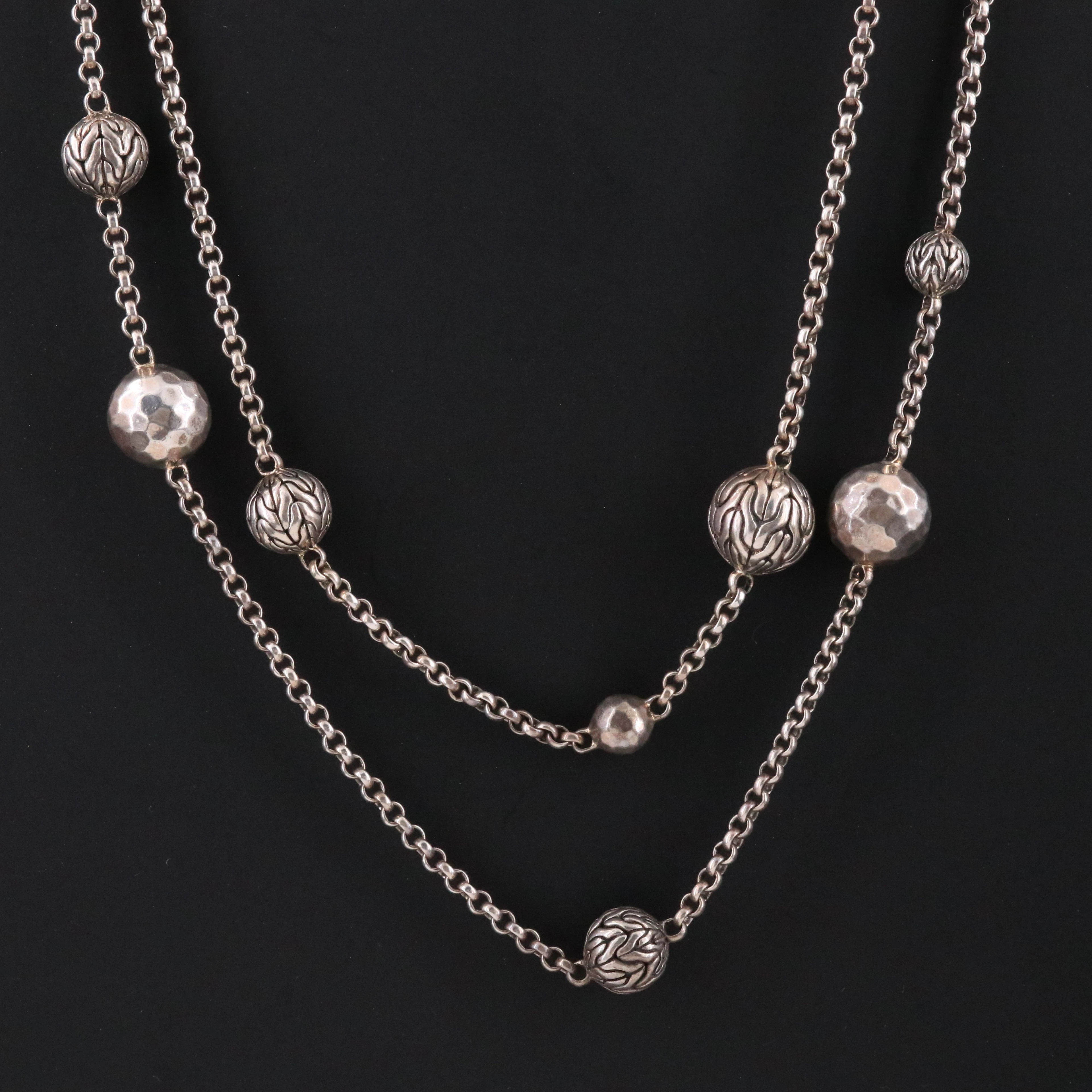 John Hardy Classic Chain and Palu Sterling Ball Station Necklace