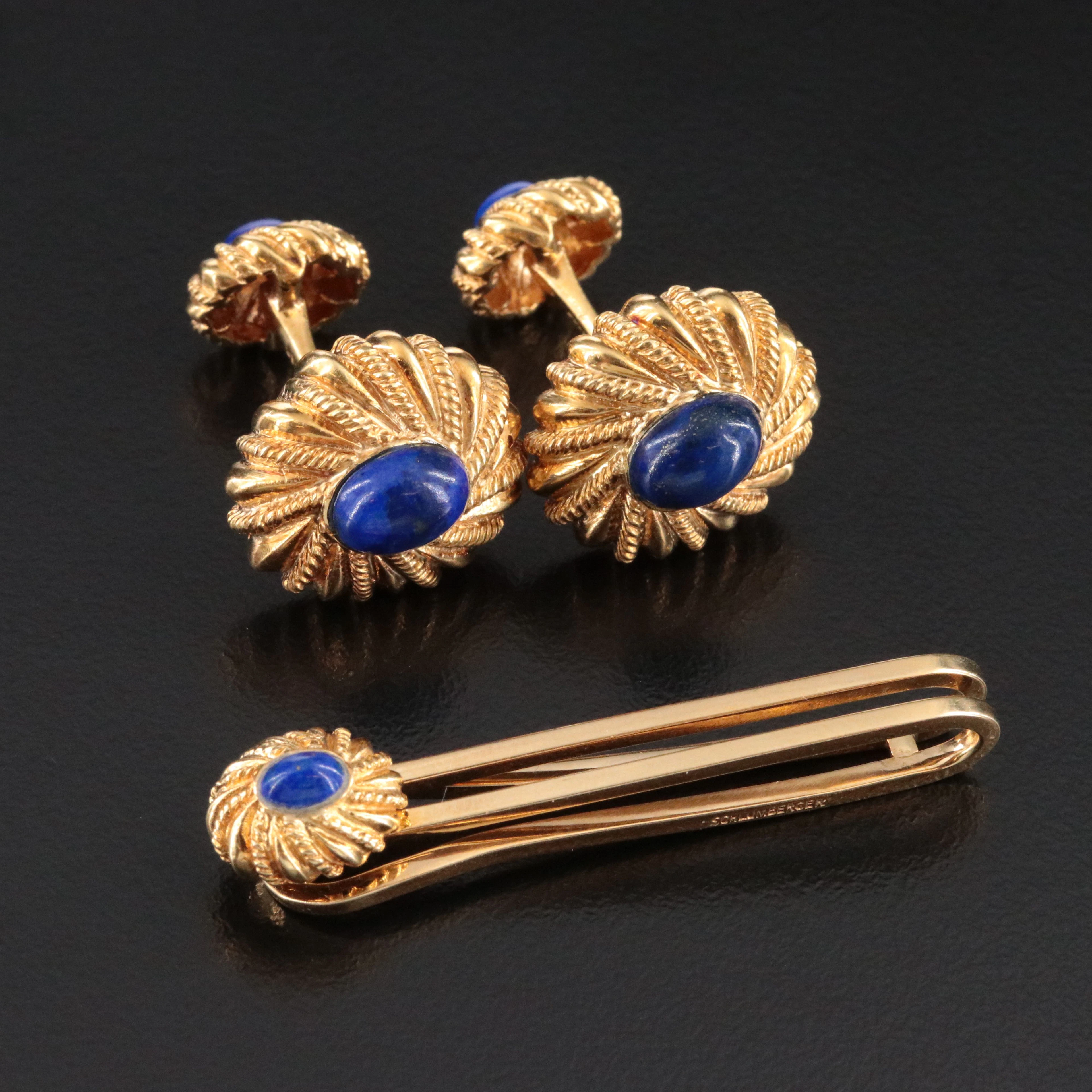 1970s Jean Schlumberger for Tiffany & Co. 18K Lapis Cufflinks and Tie Bar