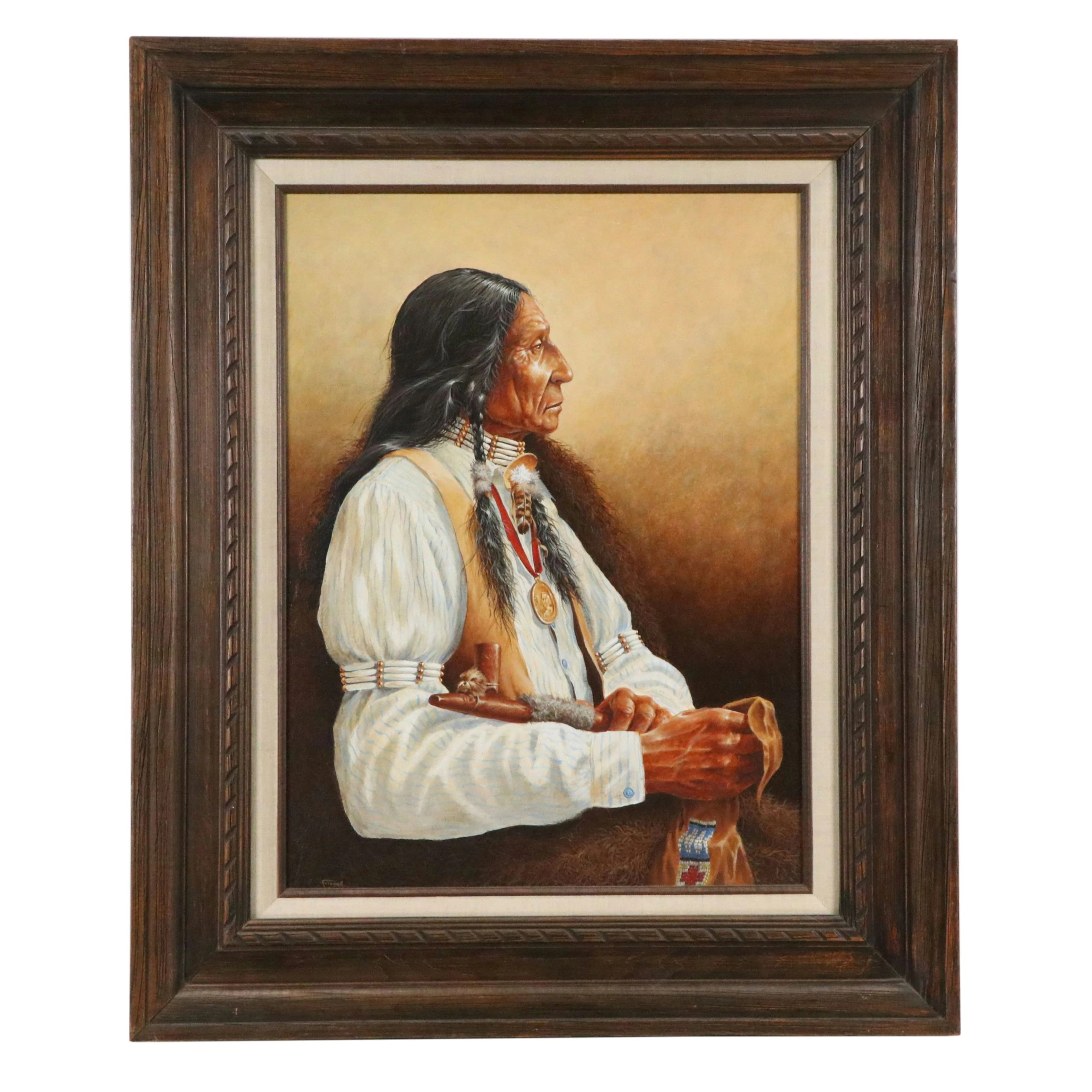 Charles Frizzell Oil Portrait Painting of Southern Cheyenne Chief Wolf Robe