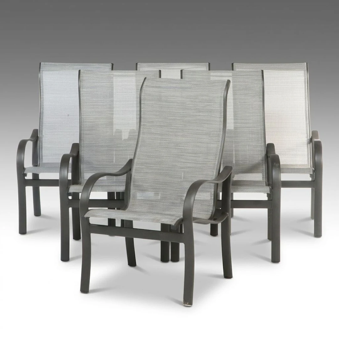 Set of Six Tropitone Sling Upholstered Metal Patio Dining Chairs