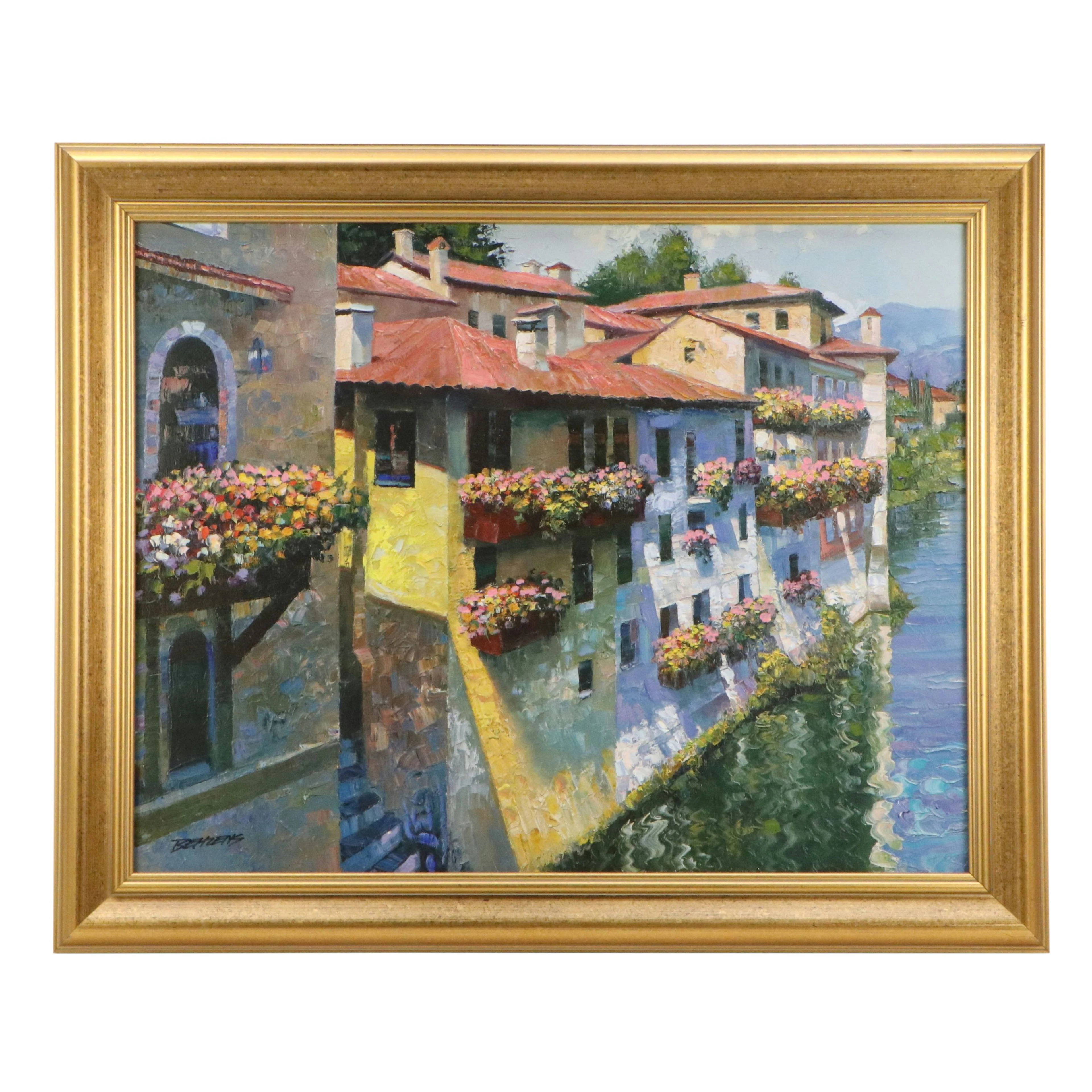 Howard Behrens Embellished Offset Lithograph "Bassano del Grappa," 21st C.
