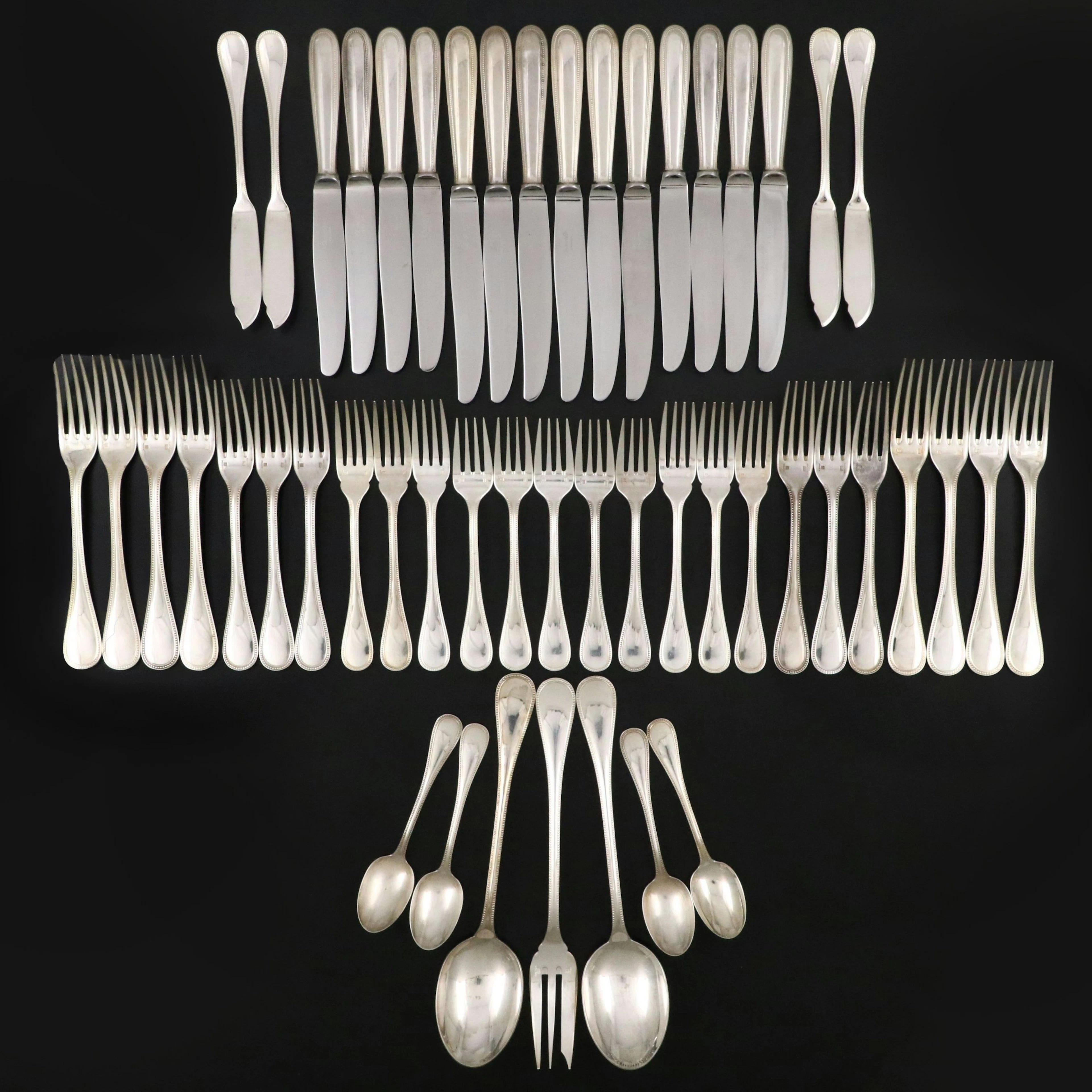 Christofle "Perles" French Silver Plate Flatware Service