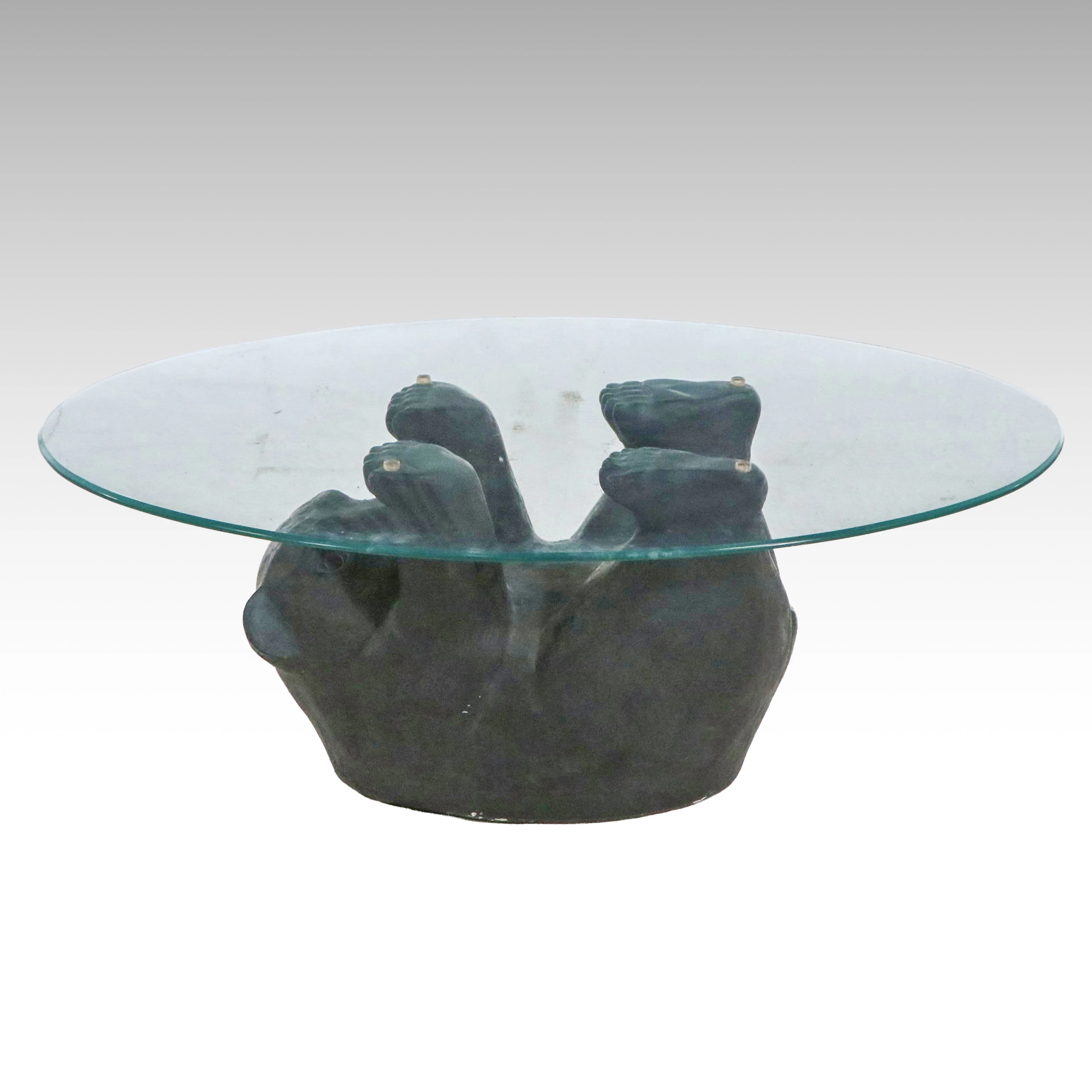 Black Bear Resin Coffee Table with Glass Top, 1970s