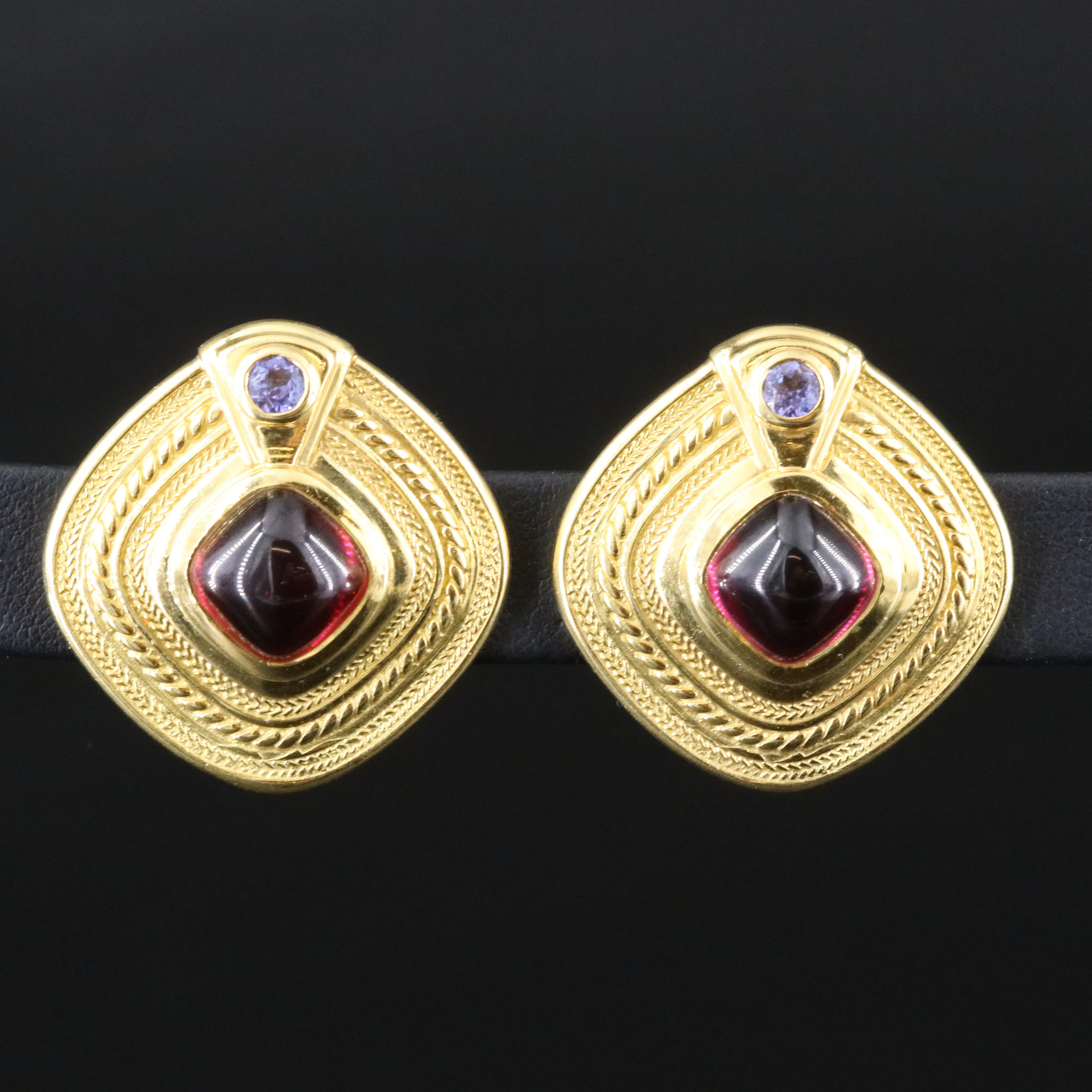 SeidenGang 18K Rhodolite Garnet and Iolite Square Clip Earrings