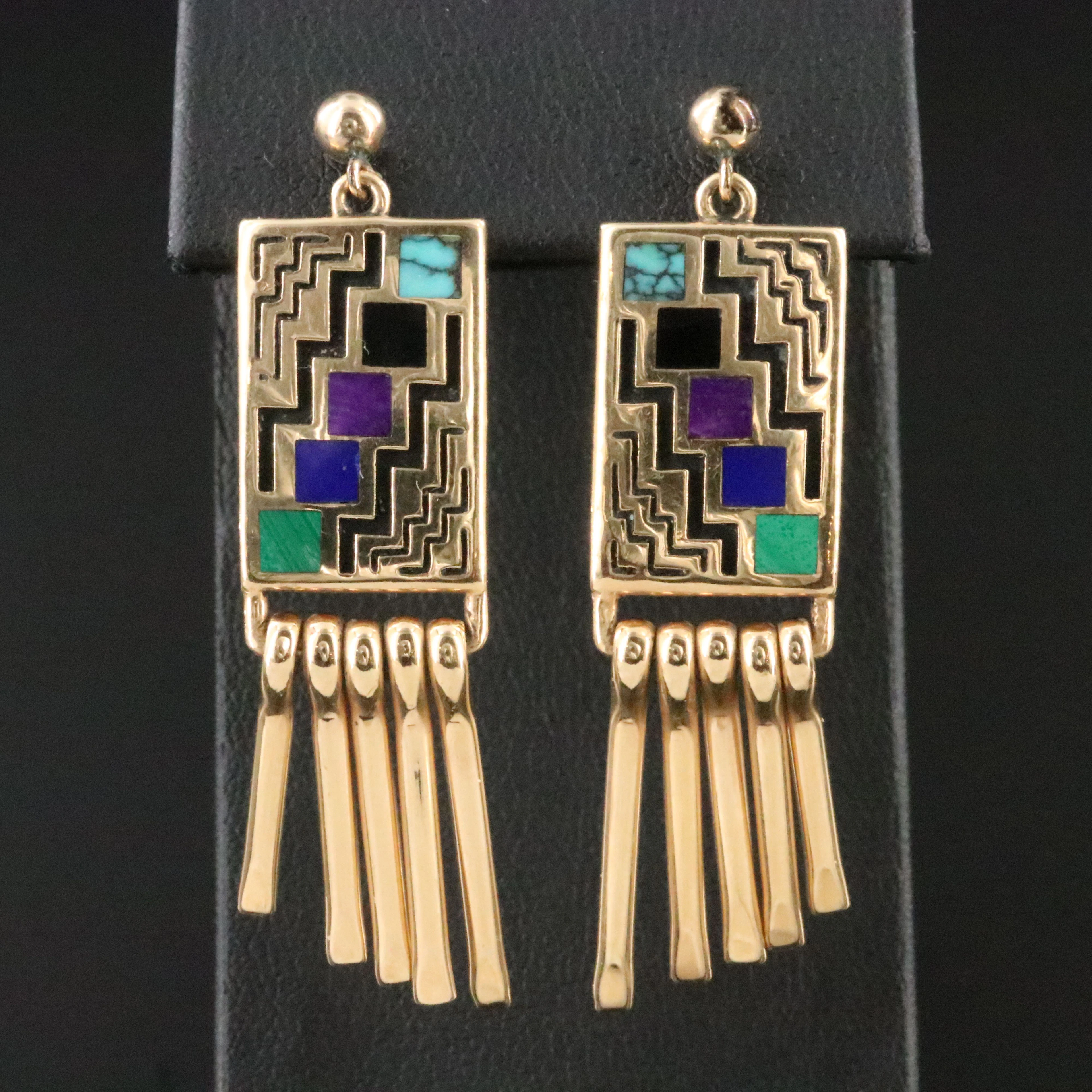 Tème by Navajo Arts & Crafts 14K Inlay Earrings Including Turquoise
