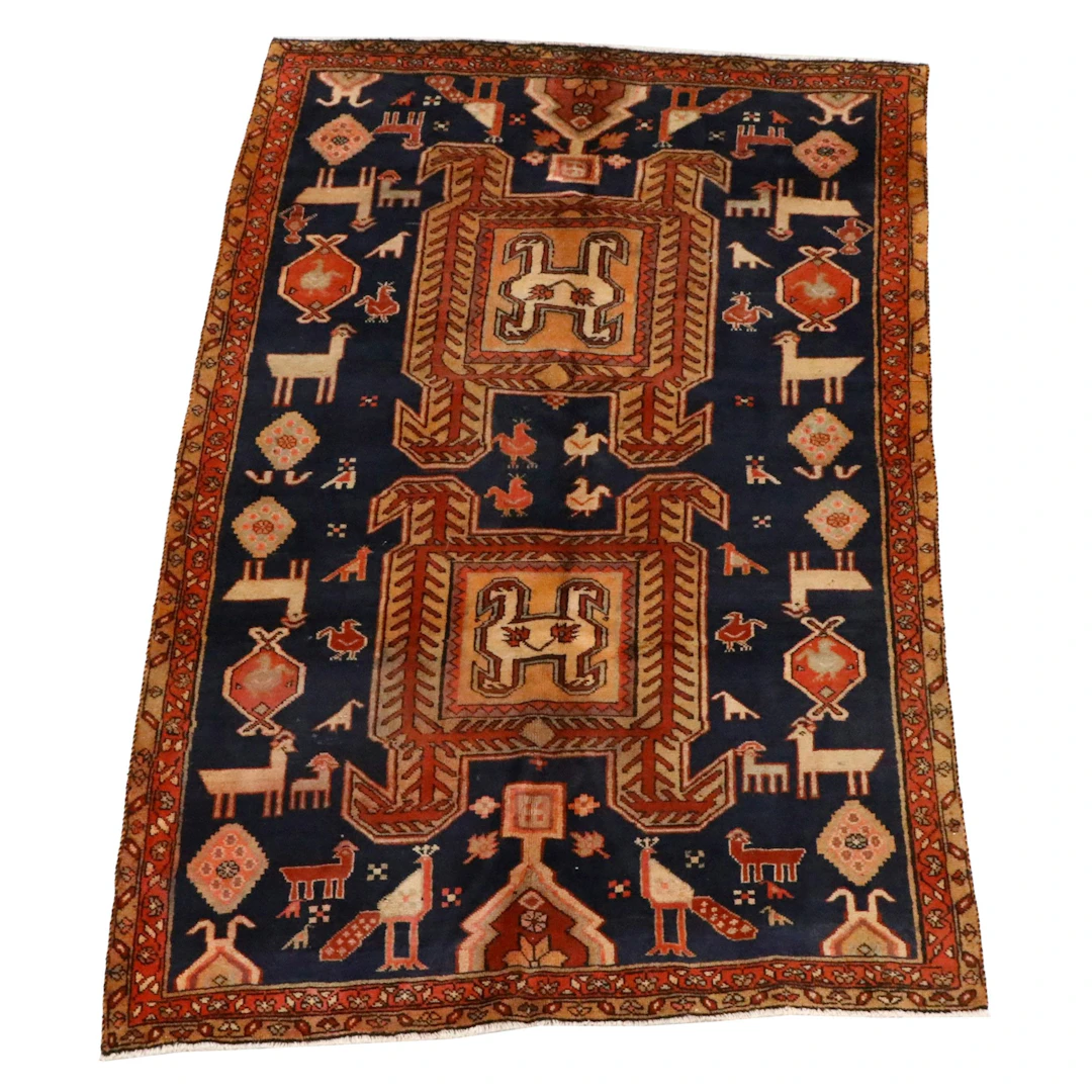 4'7 x 7'3 Hand-Knotted Persian Lenkoran Style Area Rug