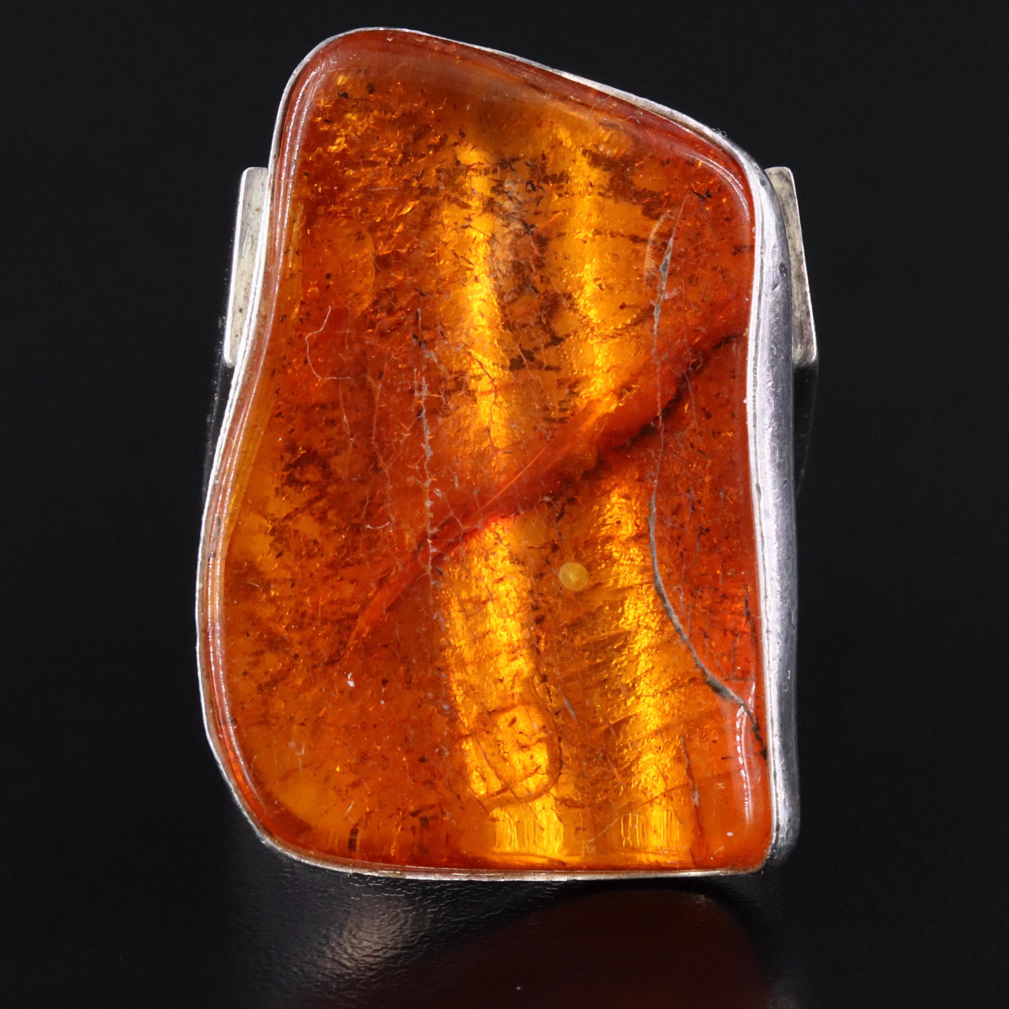 Polish Modernist Sterling Amber Ring