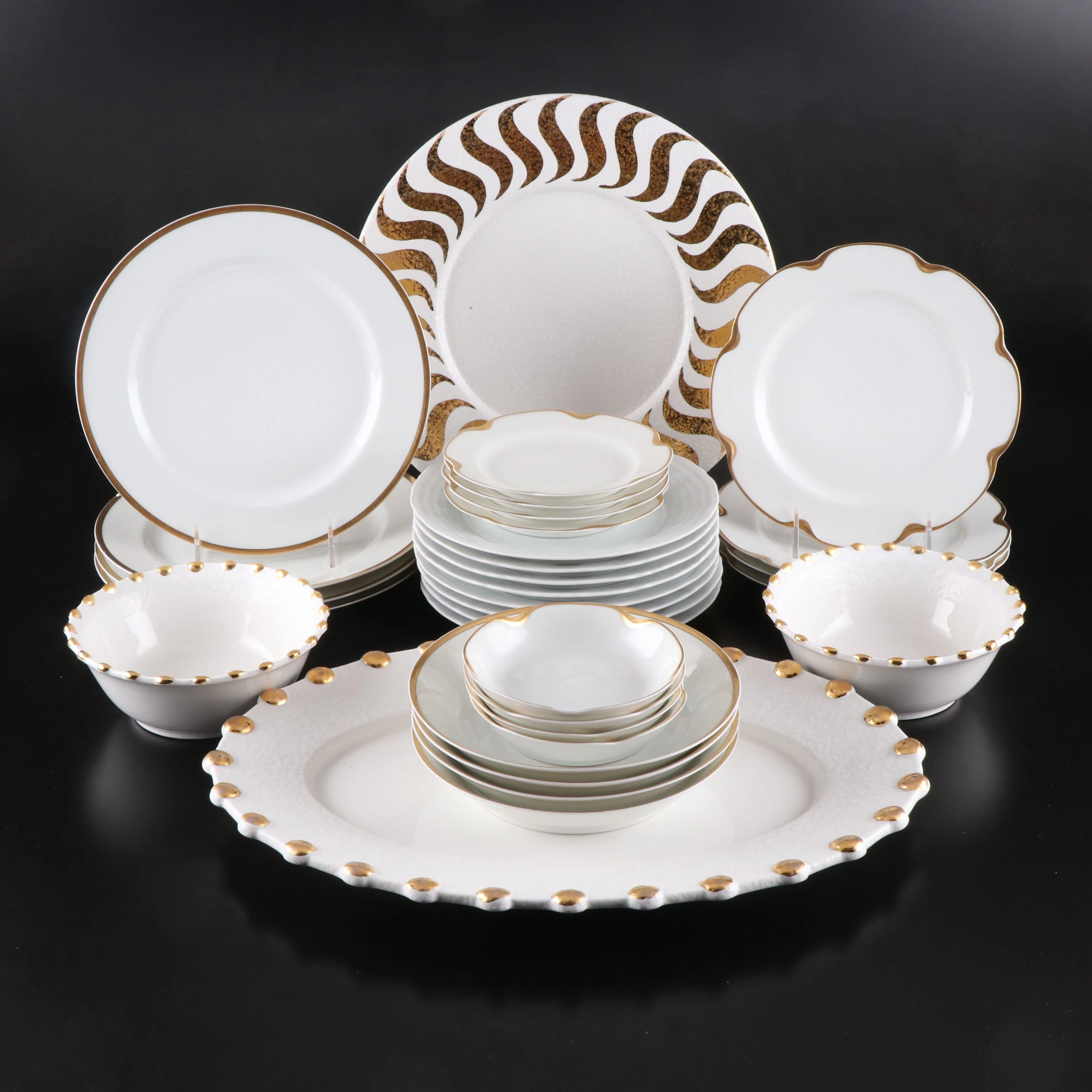Haviland Gilt Porcelain Plates and Bowls with More Ceramic Dinnerware