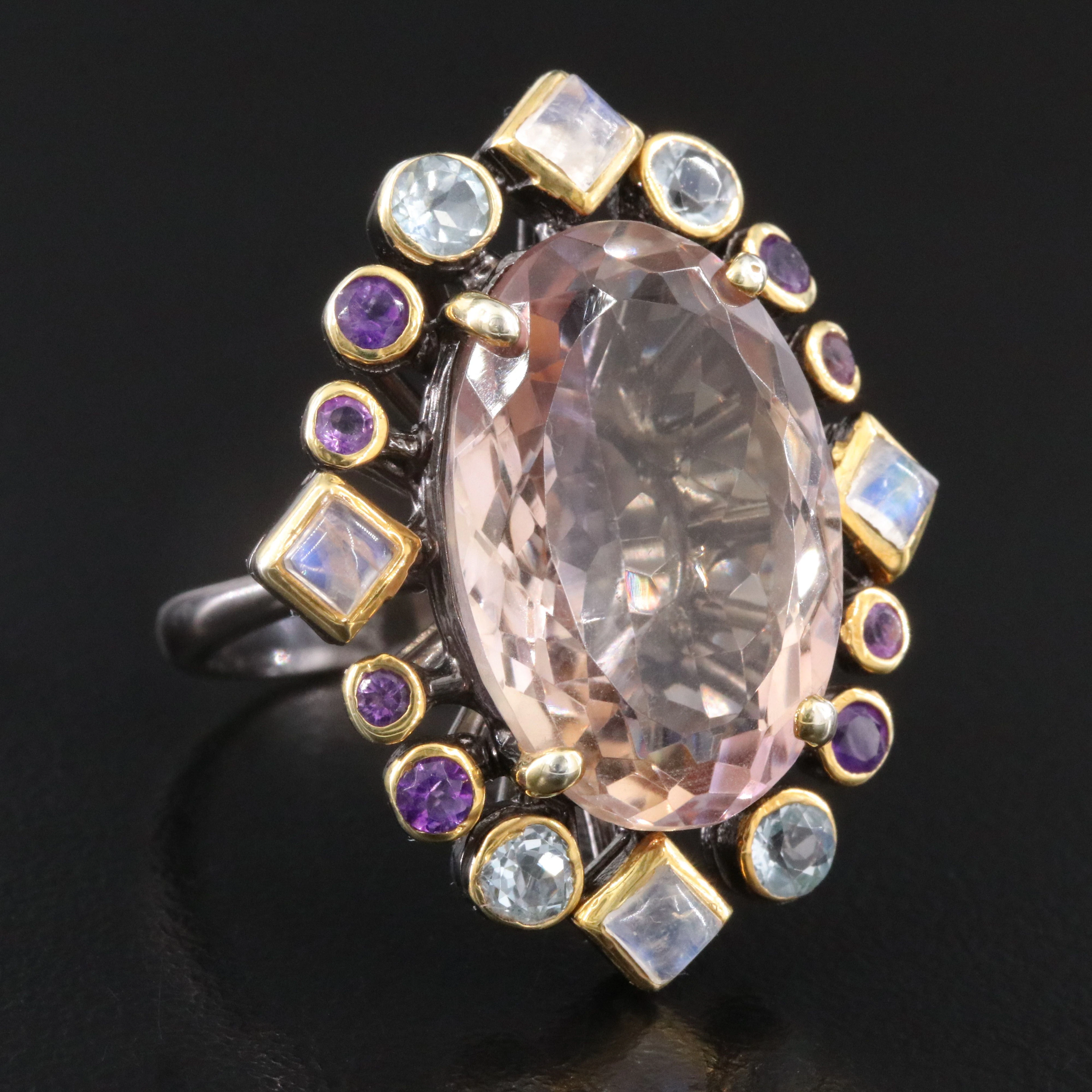 Darkened Sterling Ametrine, Amethyst, and Moonstone Oval Ring