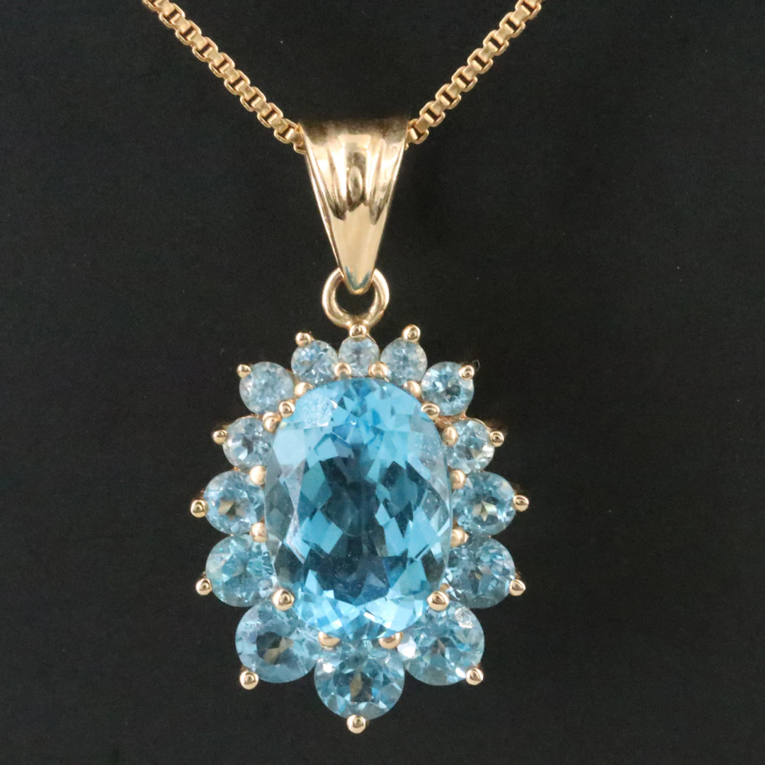 14K Swiss Blue Topaz Pendant Necklace