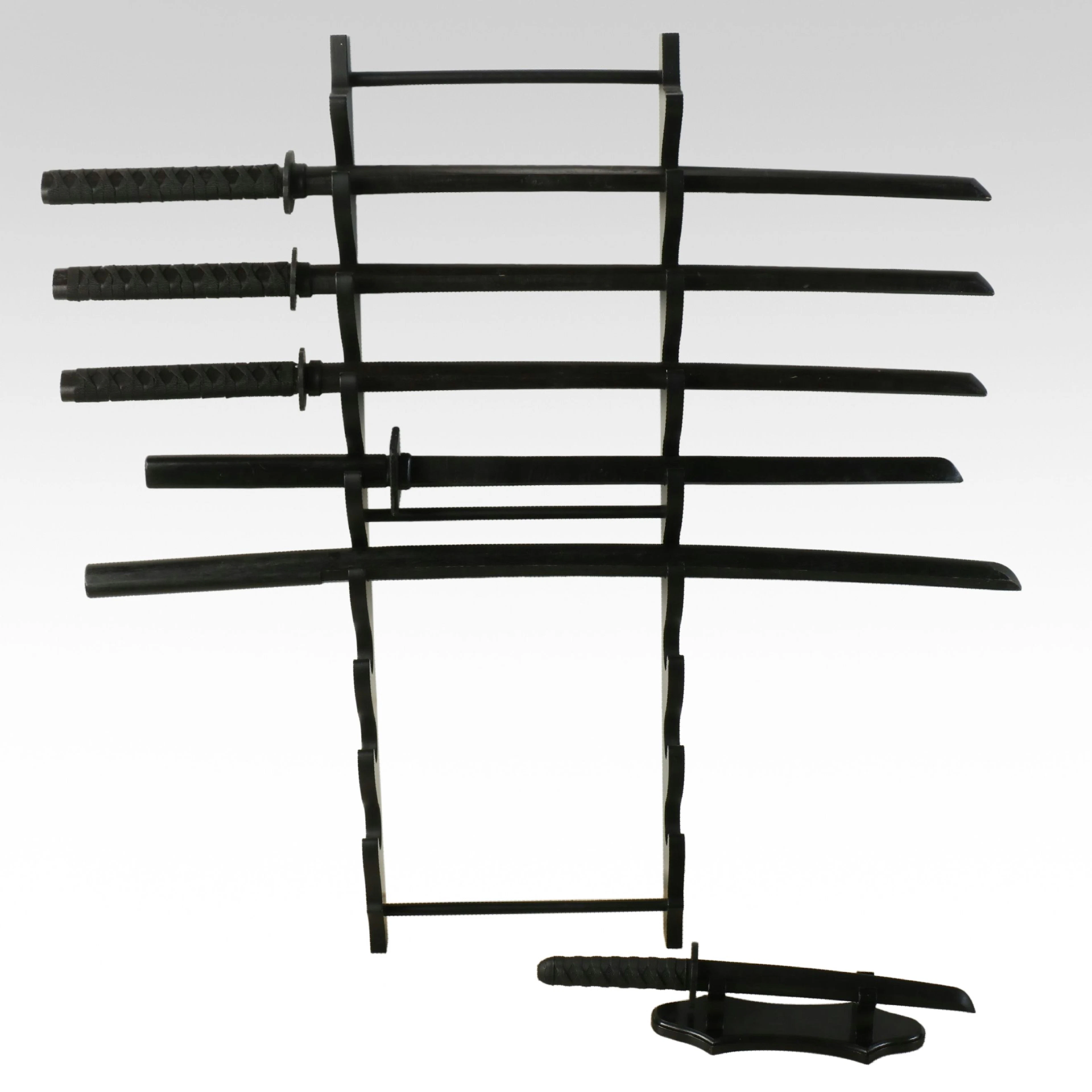 Wooden Practice Katanas with Sword Rack