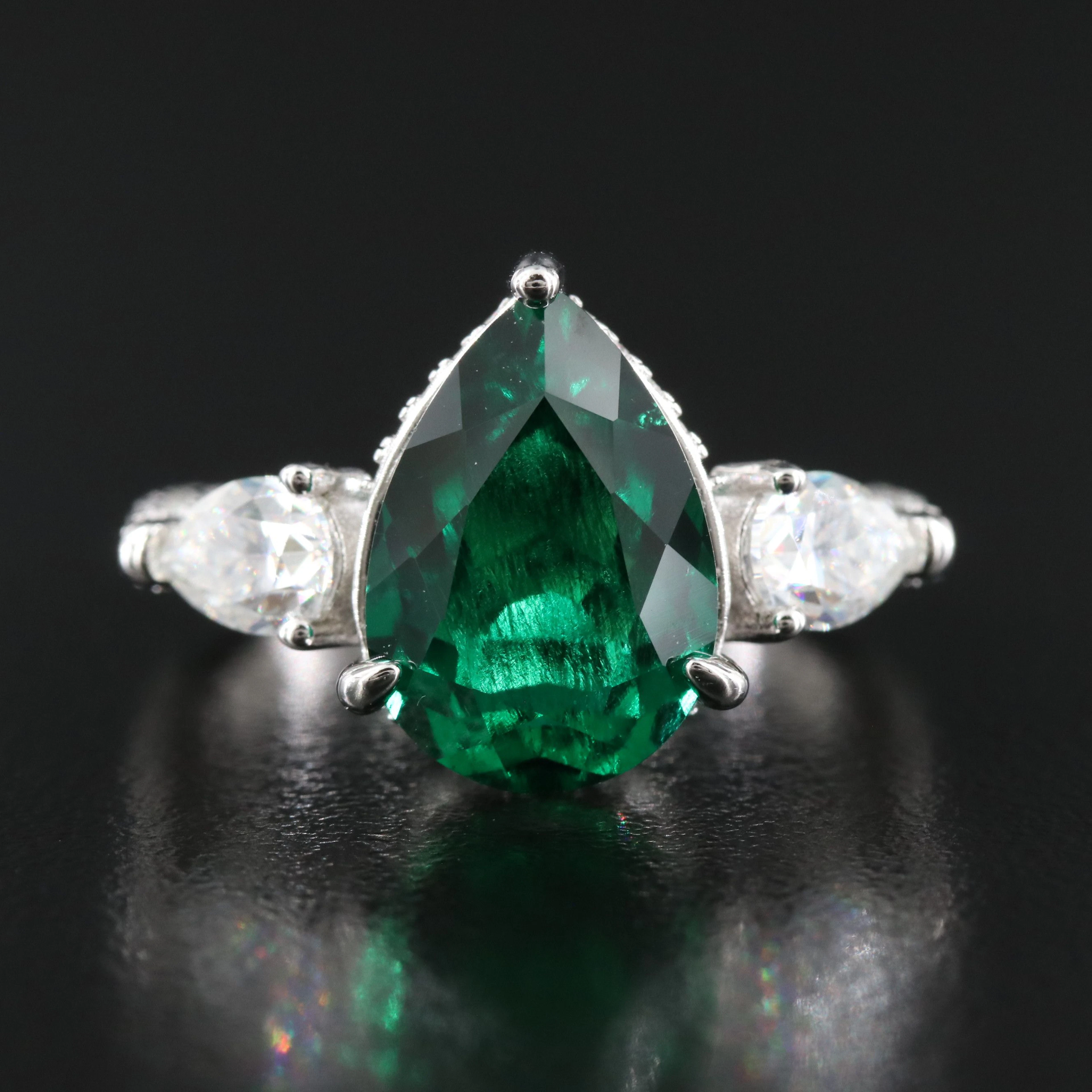 Sterling Emerald and Moissanite Ring