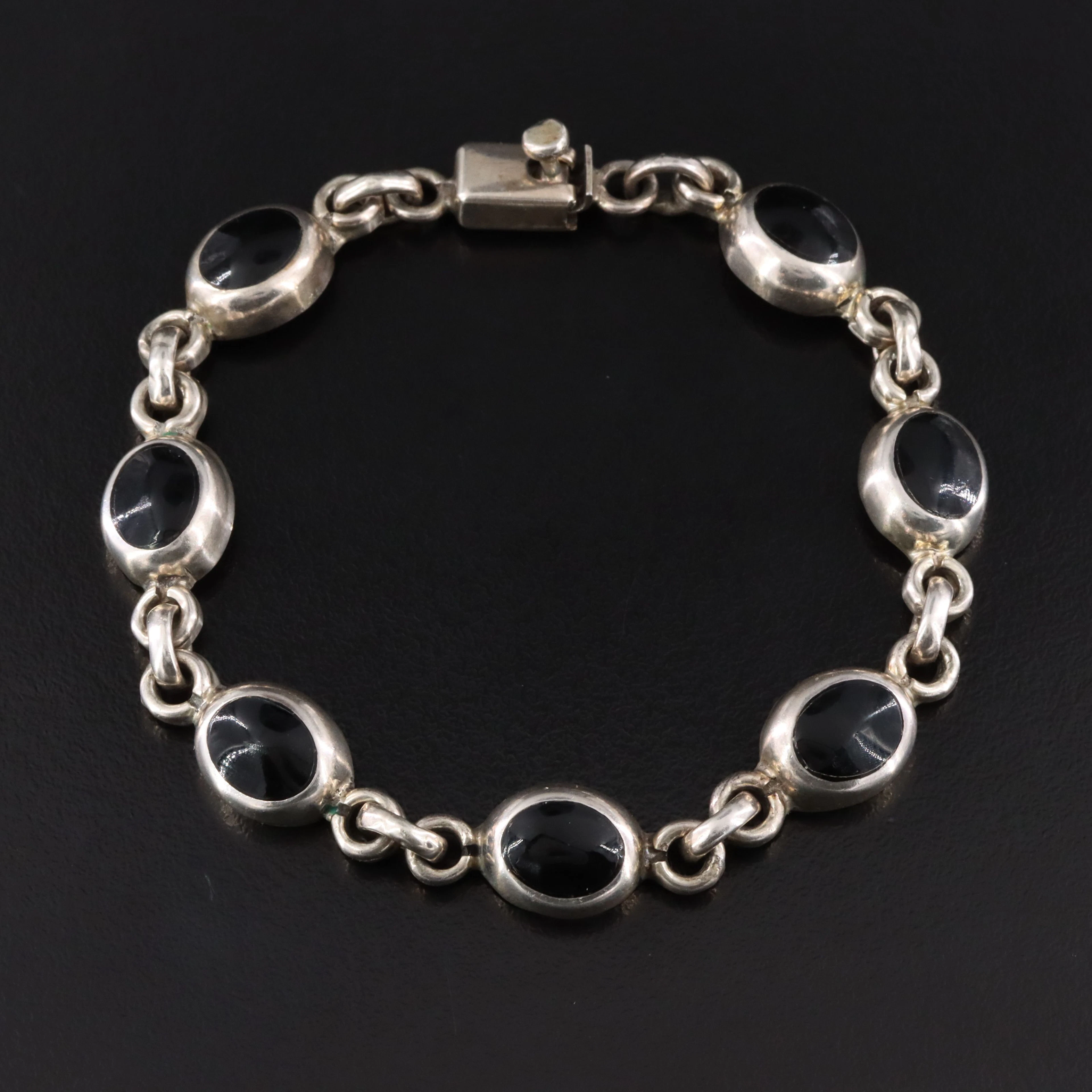 Mexican Sterling Obsidian Bracelet
