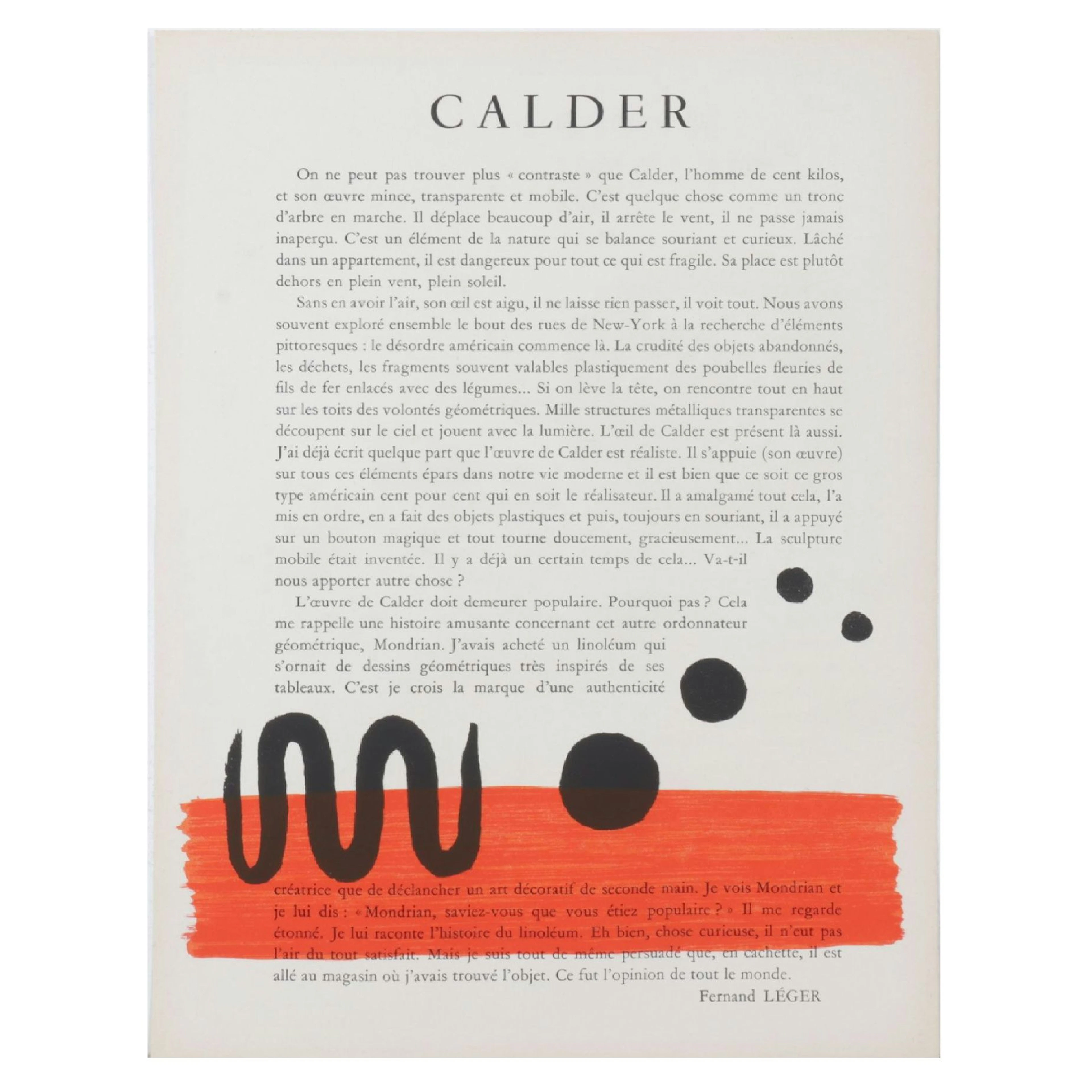 Fernand Léger Biographical Essay on Alexander Calder, Circa 1950