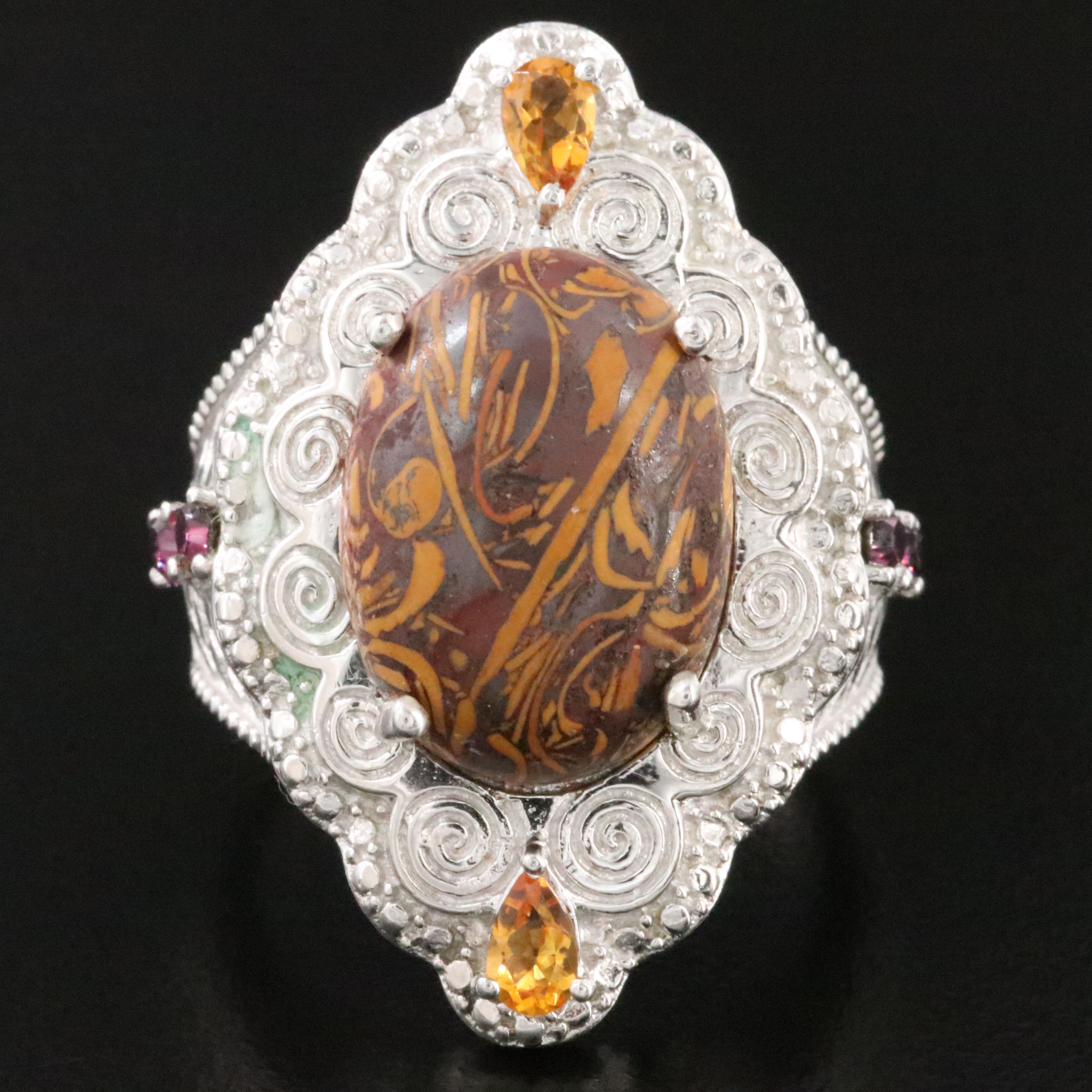 Jasper, Citrine and Rhinestone Ring