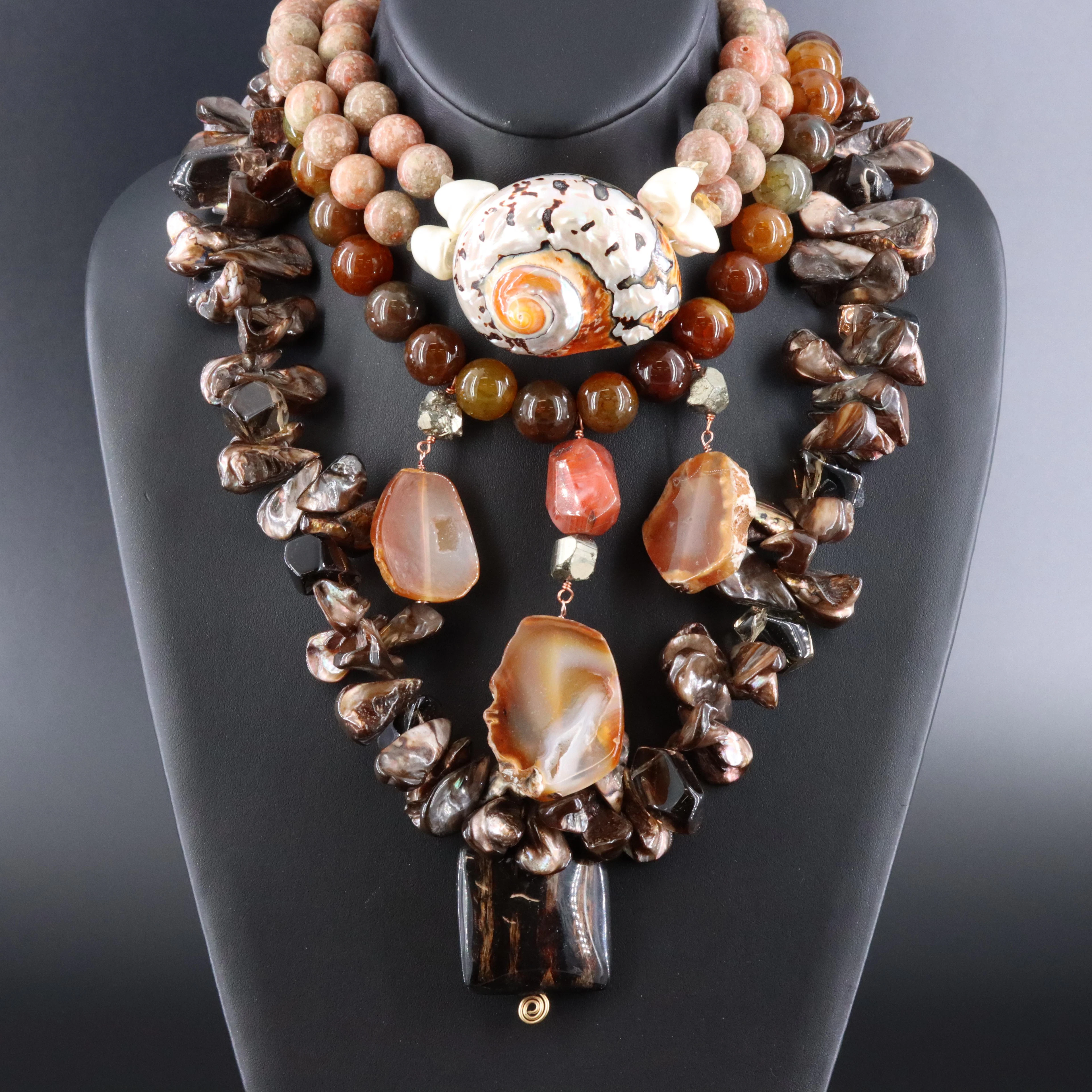 Gemstone Necklaces Including Agate, Shell and Pyrite