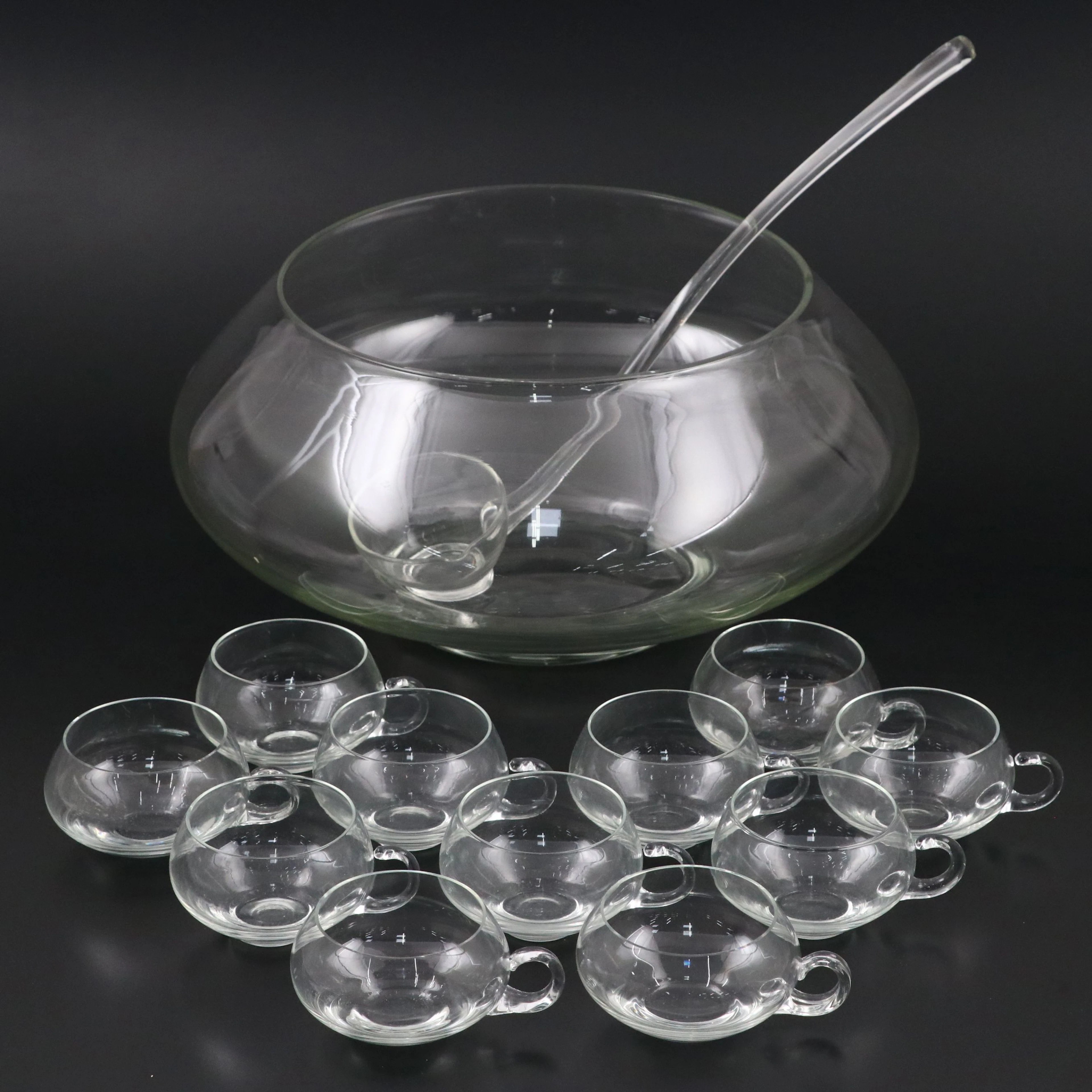 Mid Century Modern Riekes-Crisa "Moderno" Blown Glass Punch Bowl Set