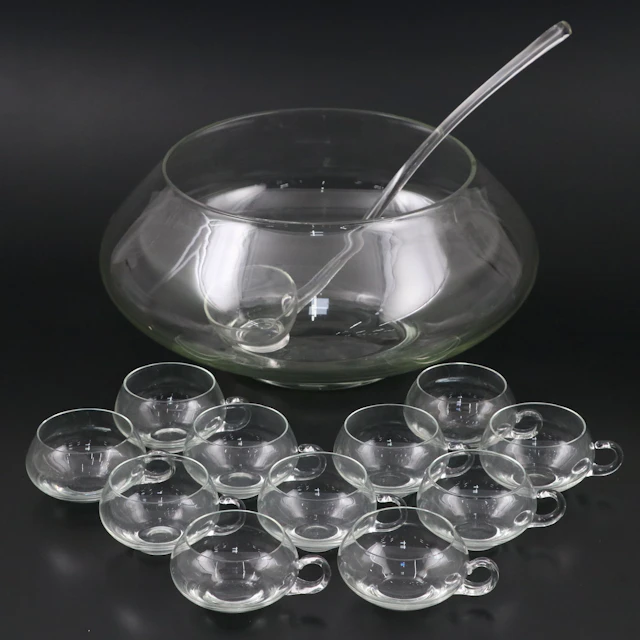 Mid Century Modern Riekes-Crisa "Moderno" Blown Glass Punch Bowl Set