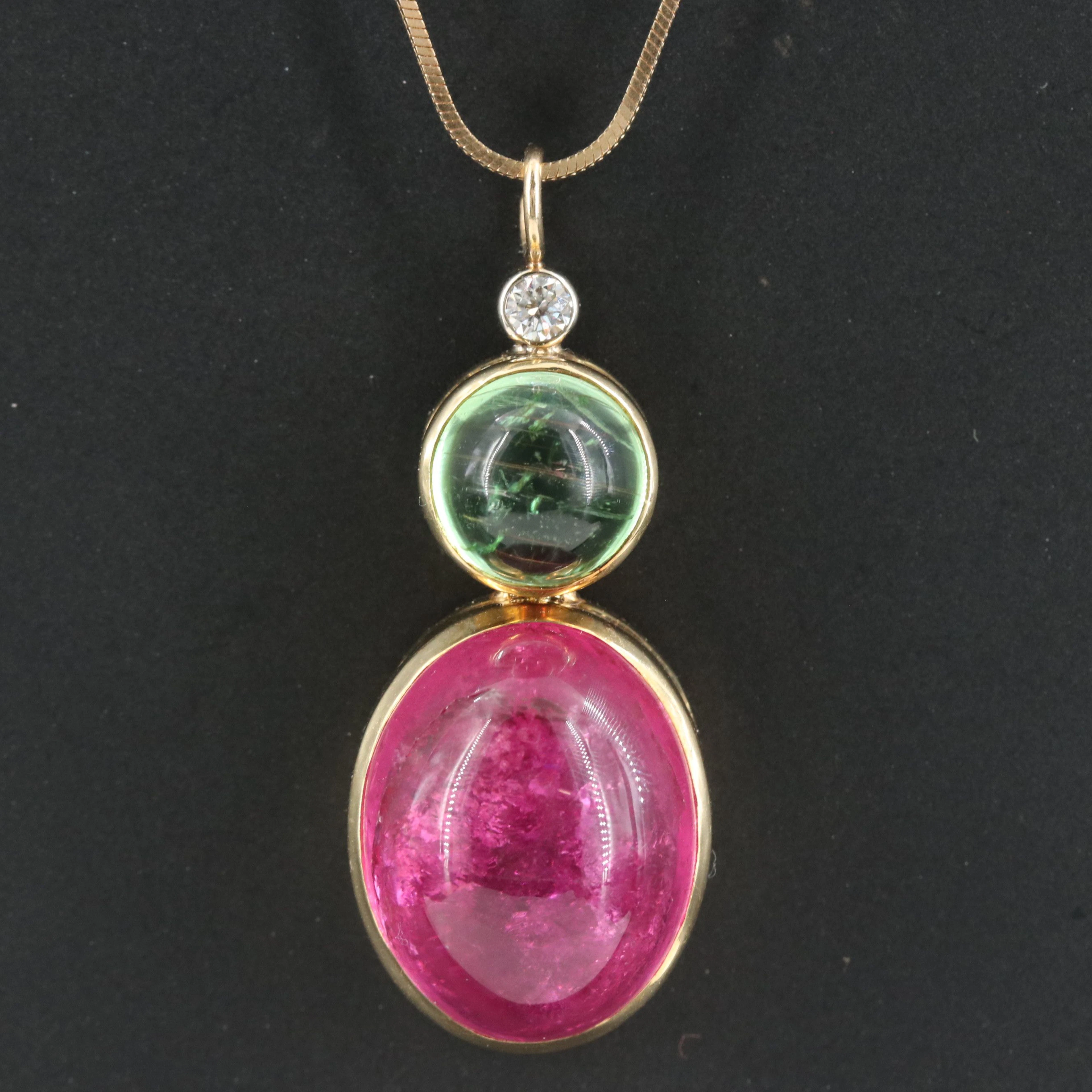 Heileman & Co. 18K 21.13 CTW Tourmaline & Diamond Pendant with 14K Snake Chain