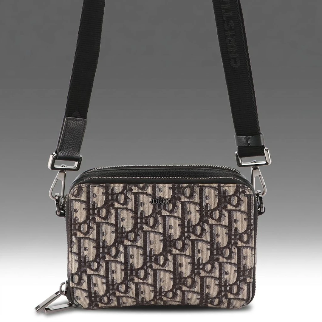 Dior Oblique Jacquard and Leather Zipped Pouch with Strap