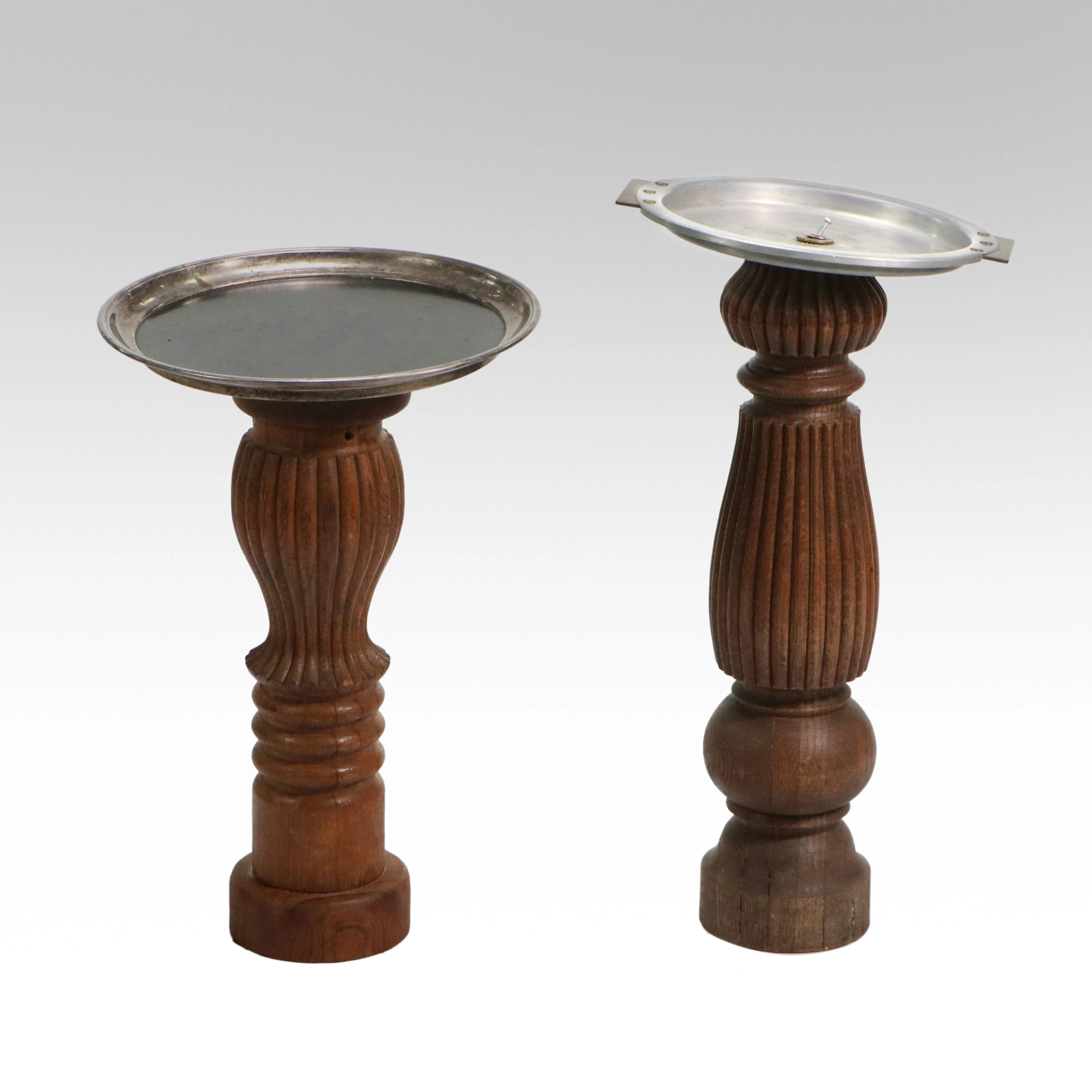 Rustic Metal and Wood Post Side Tables with Adapted Metal Tray Tops