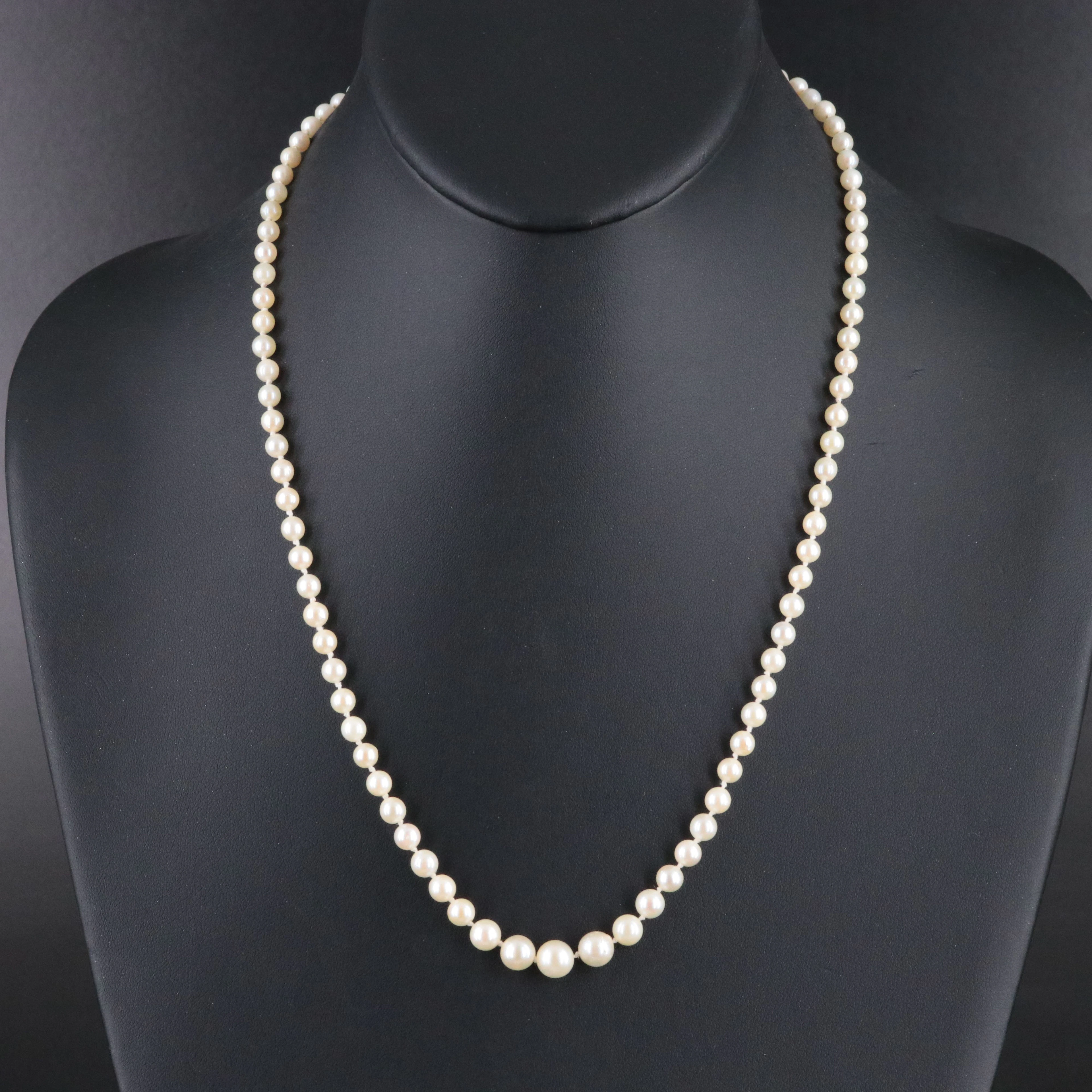 Graduated Princess Length Pearl Necklace with 14K Clasp
