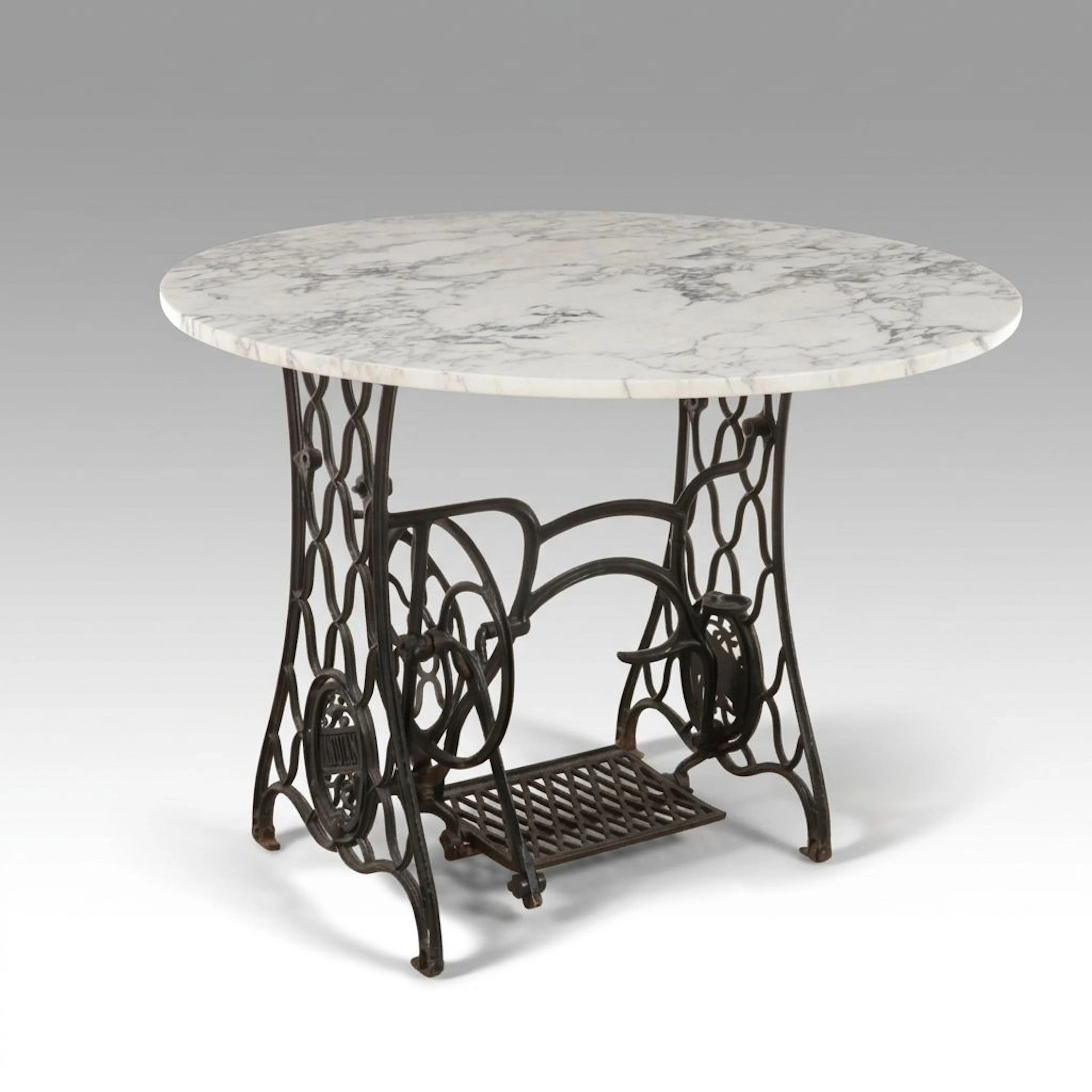 Converted Cast Iron Sewing Table Base with Marble Top